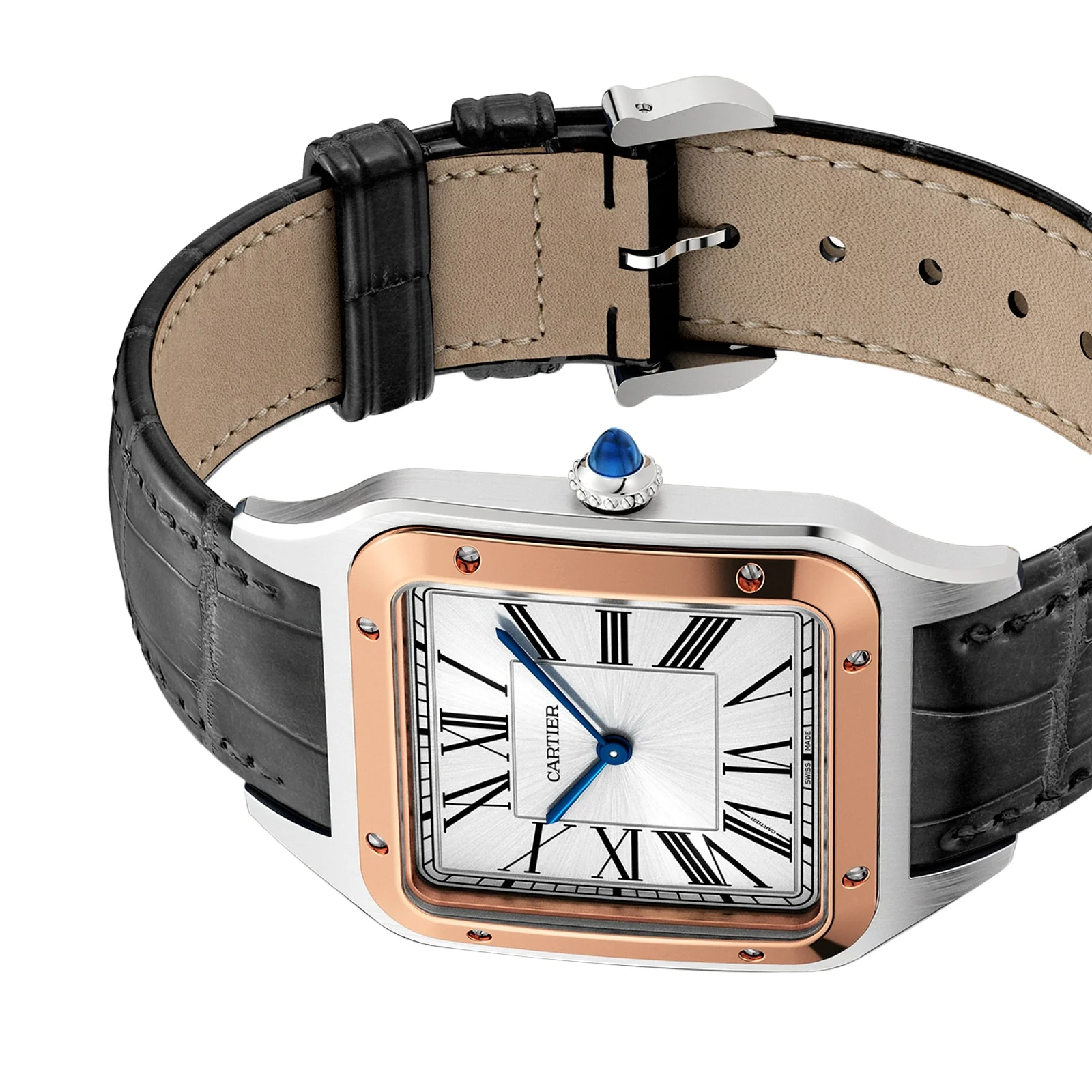 Santos-Dumont | 34mm, Two-Tone Steel & 18K Rose Gold, Alligator Leather, Silver Dial - Image 4