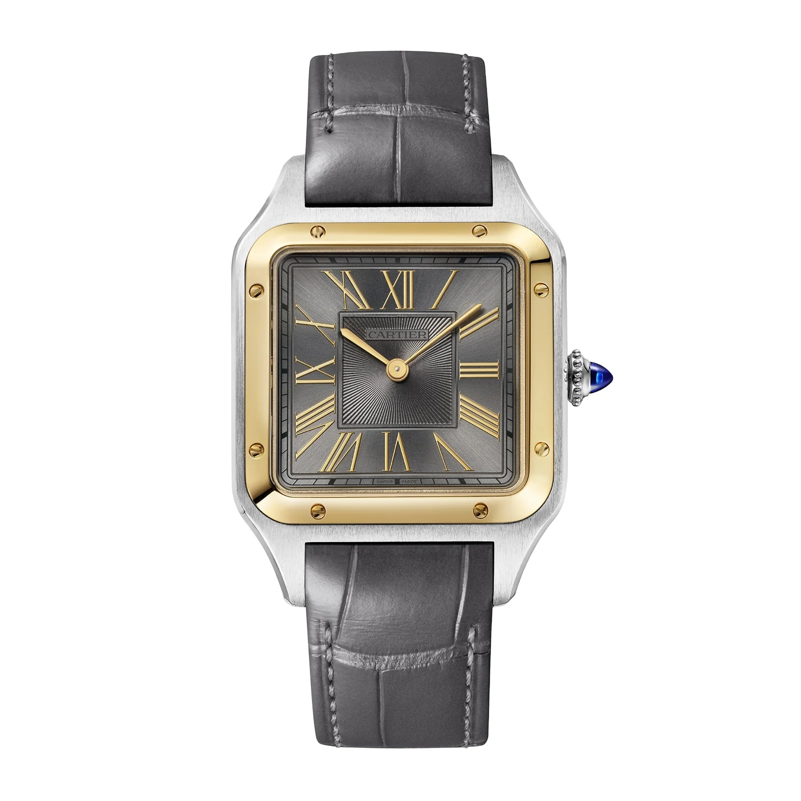 Santos-Dumont | 31.5mm, Two-Tone Steel & 18K Yellow Gold, Alligator Leather, Grey Dial