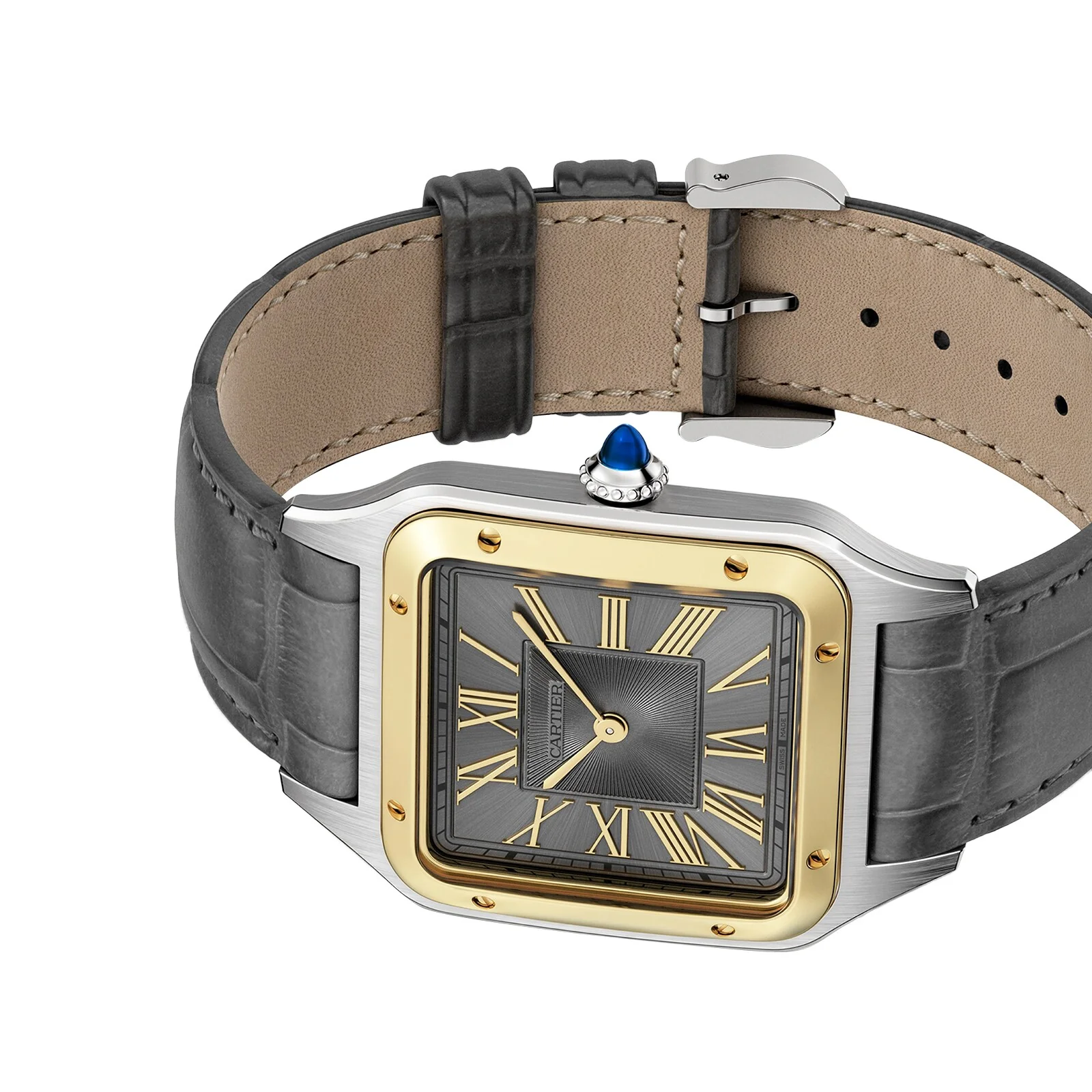 Santos-Dumont | 31.5mm, Two-Tone Steel & 18K Yellow Gold, Alligator Leather, Grey Dial - Image 5