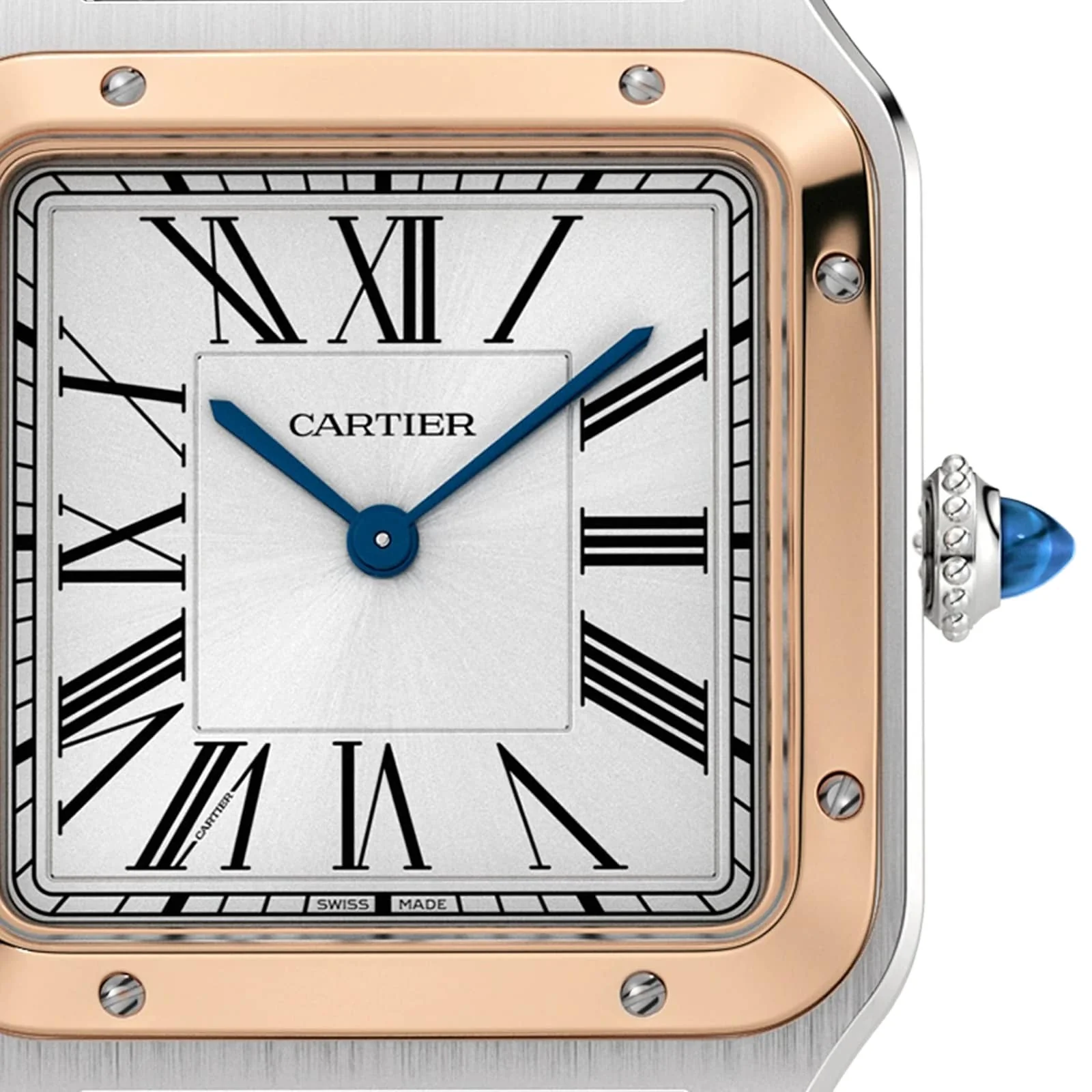 Santos-Dumont Large Model 31.5 | 31.5mm, Two-Tone Steel & 18K Rose Gold, Alligator Leather, Silver Dial - Image 6