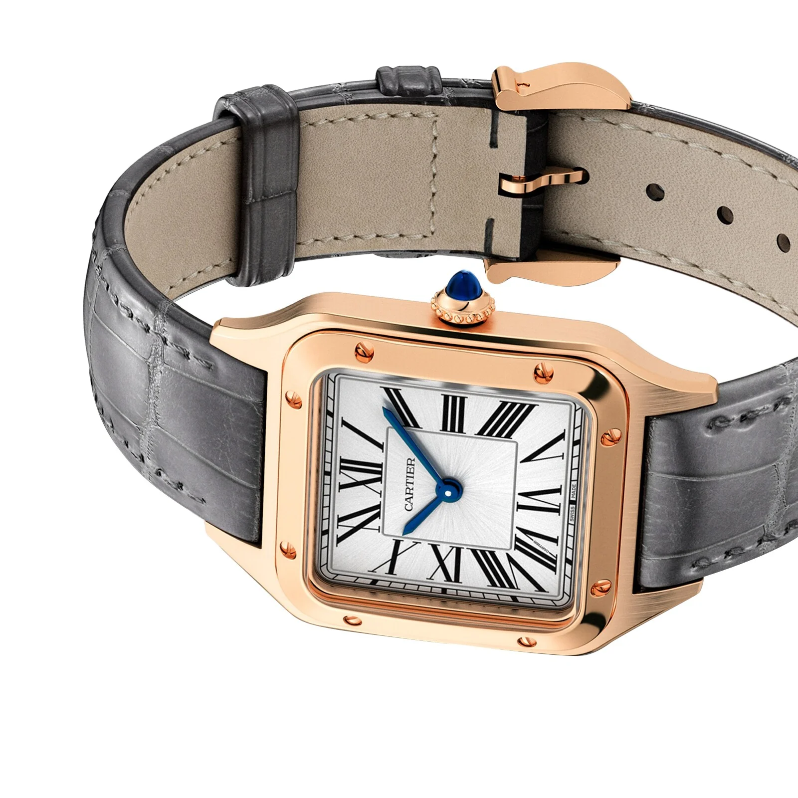 Santos-Dumont Small Model | 27.5mm, 18K Rose Gold, Alligator Leather, Silver Dial - Image 4