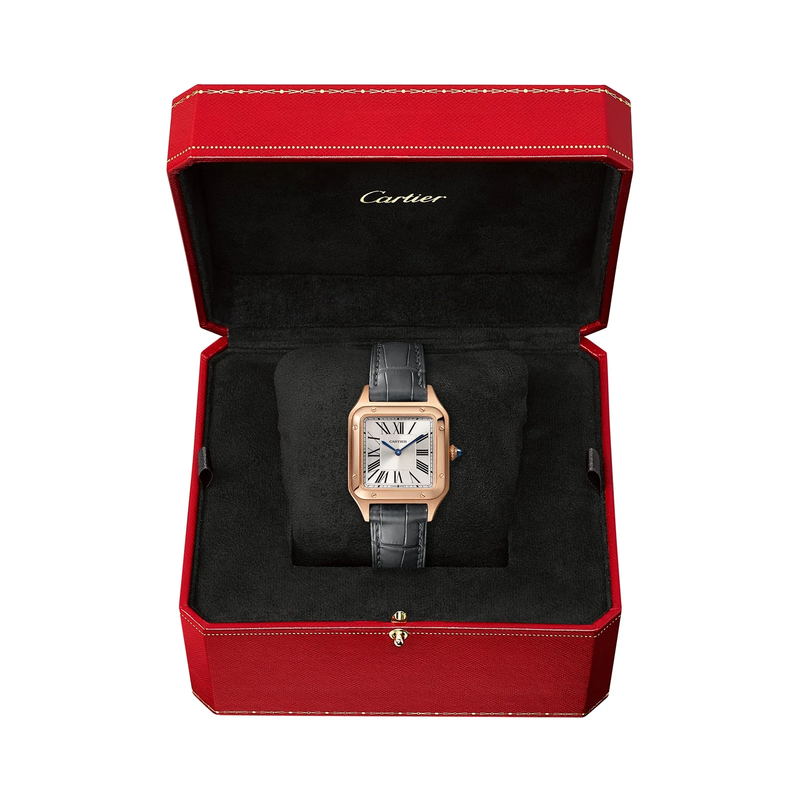 Santos-Dumont Small Model | 27.5mm, 18K Rose Gold, Alligator Leather, Silver Dial - Image 7