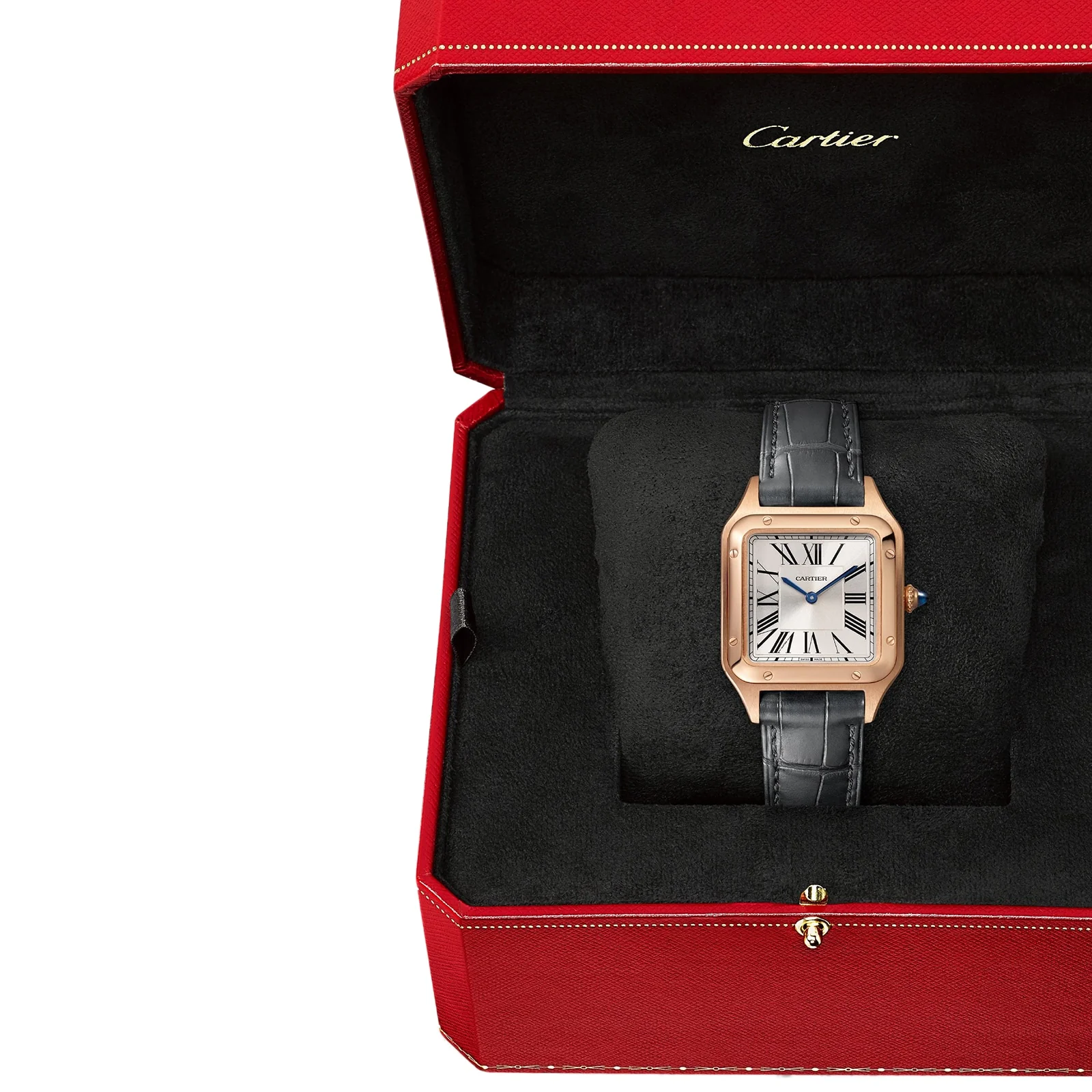 Santos-Dumont Small Model | 27.5mm, 18K Rose Gold, Alligator Leather, Silver Dial - Image 8