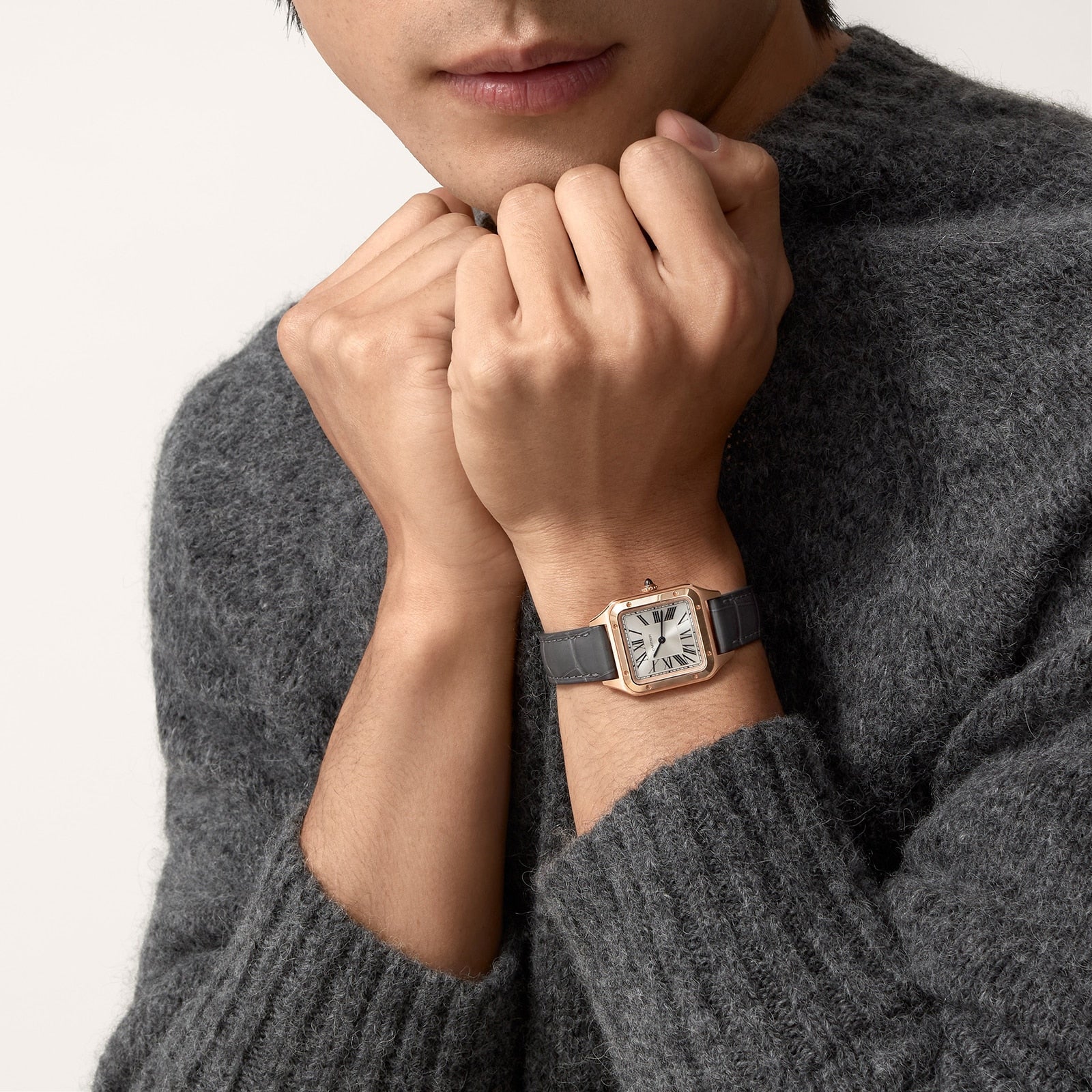 Santos-Dumont Small Model | 27.5mm, 18K Rose Gold, Alligator Leather, Silver Dial - Image 9