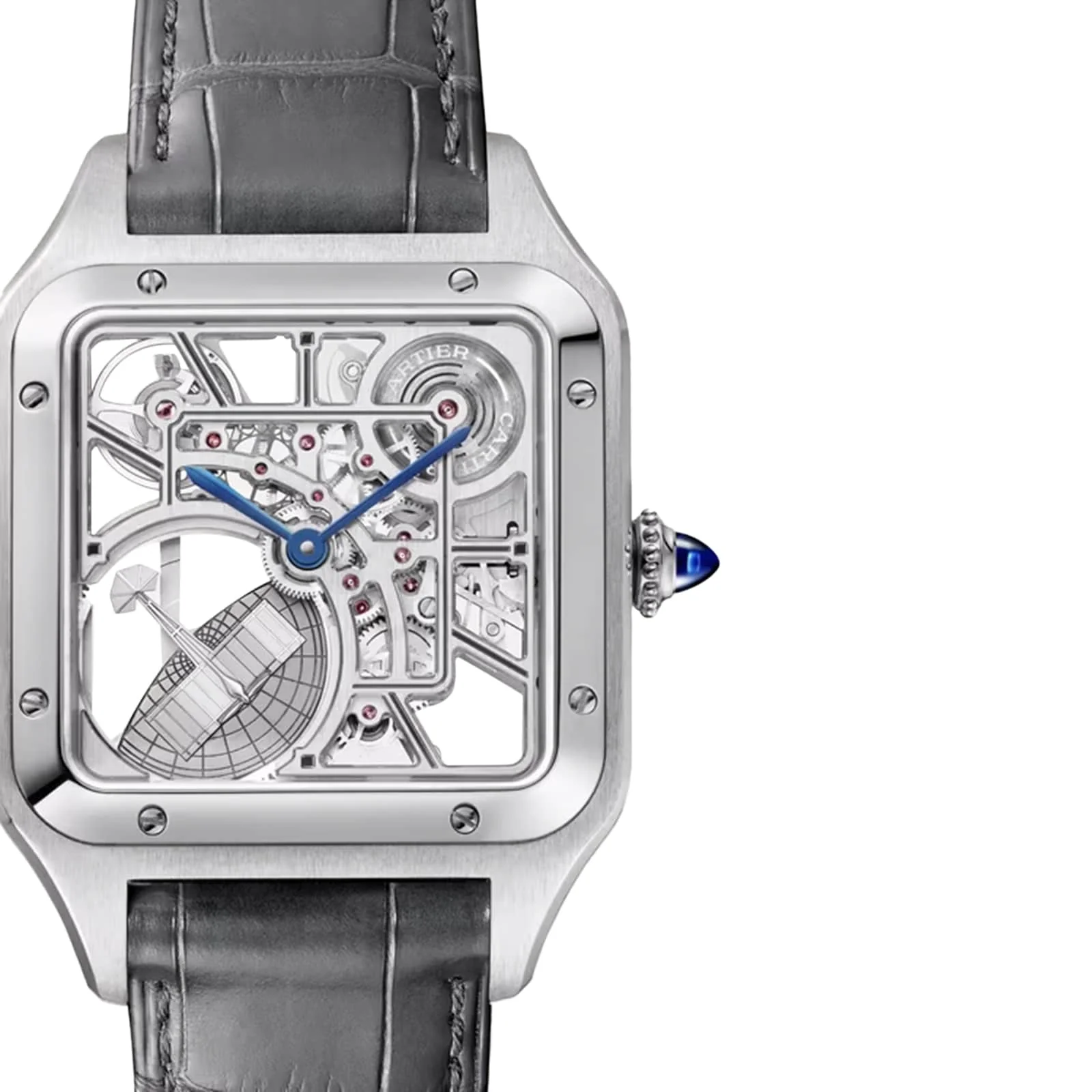 Santos-Dumont Skeleton with Micro-Rotor Large Model | 31mm, Steel, Alligator Leather, Silver Dial - Image 2