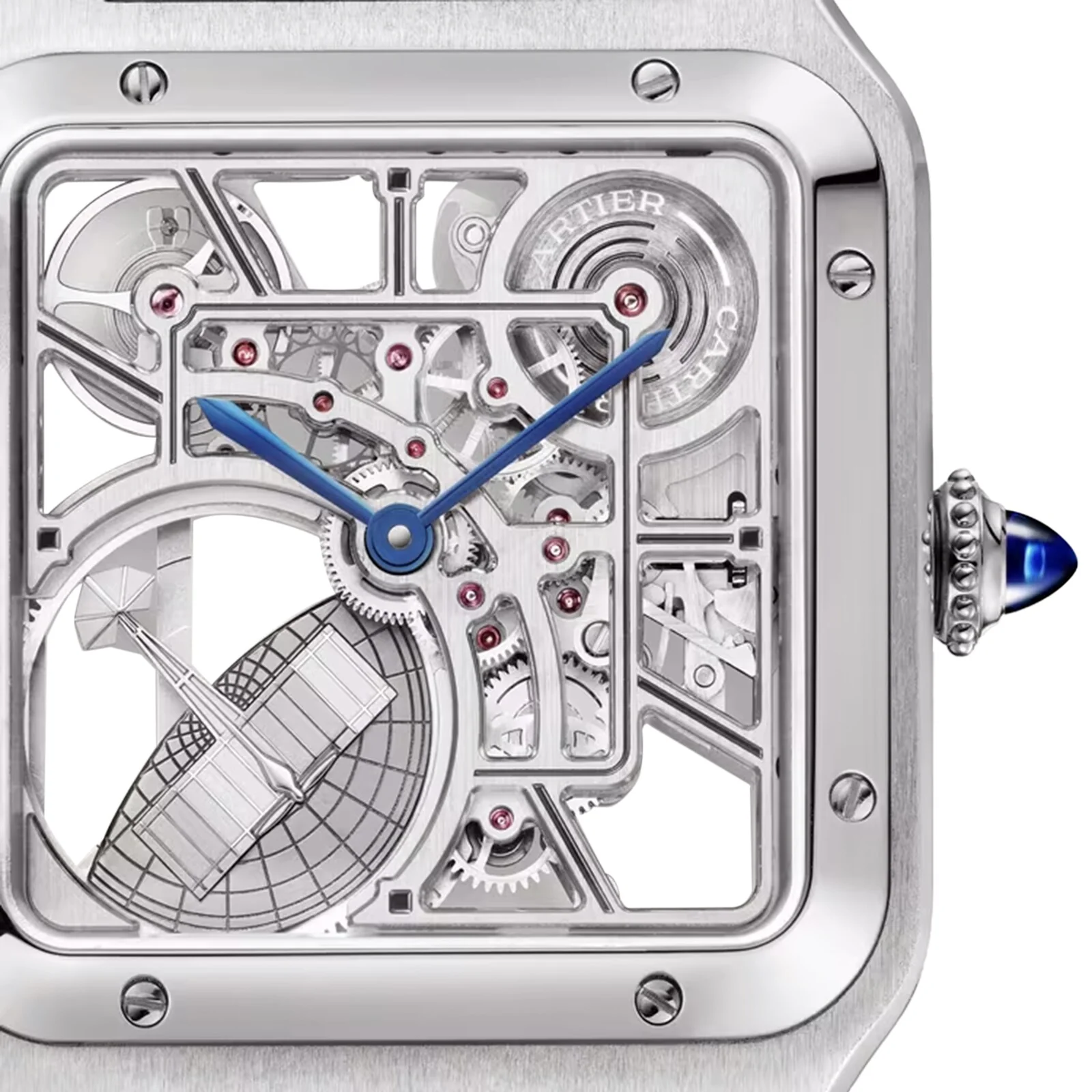 Santos-Dumont Skeleton with Micro-Rotor Large Model | 31mm, Steel, Alligator Leather, Silver Dial - Image 3