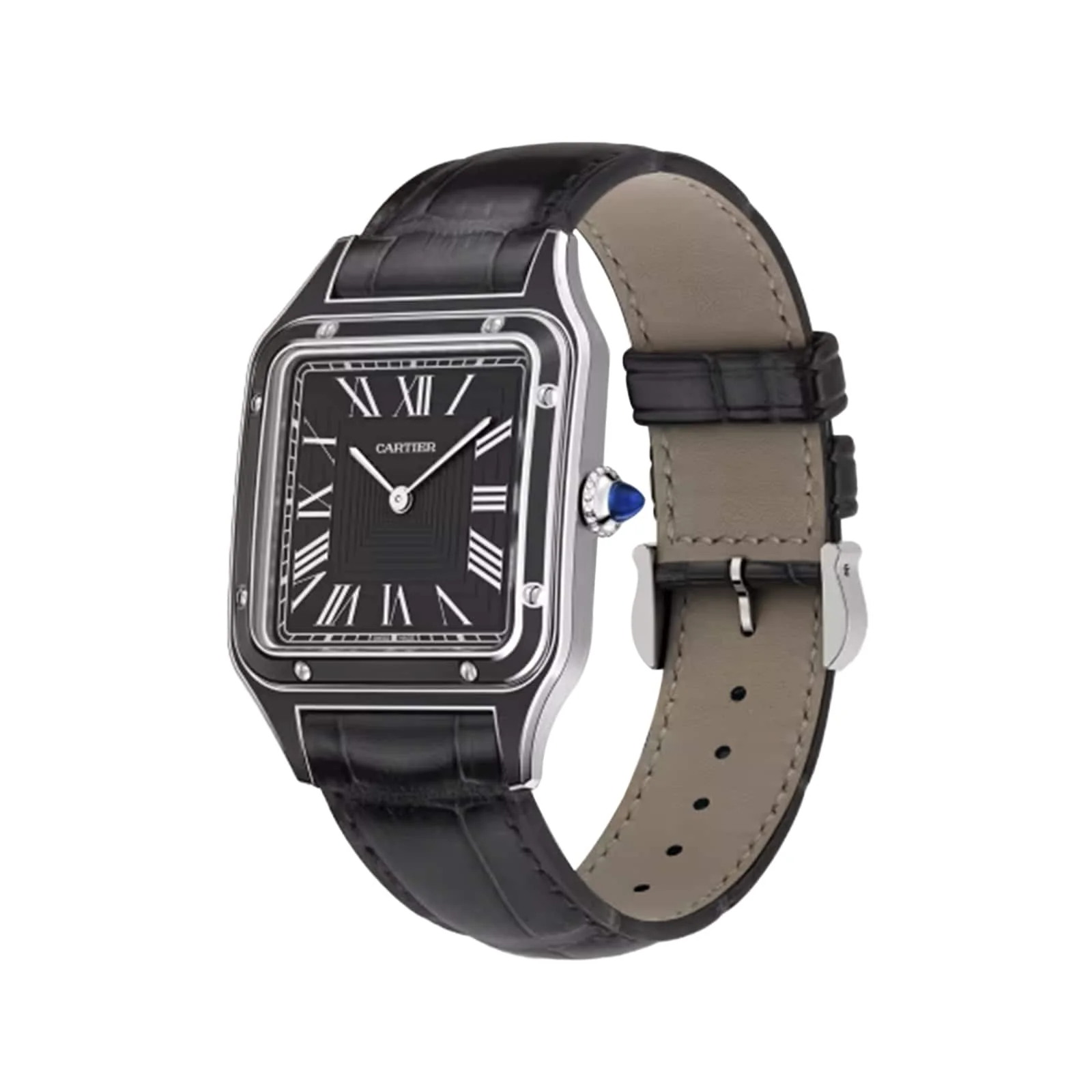 Santos-Dumont Large Model | 31.5mm, Steel, Alligator Leather, Black Dial - Image 2