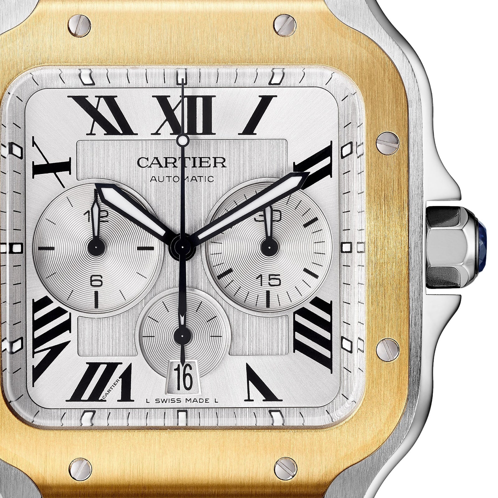 Santos de Cartier Chronograph | 43mm, Two-Tone Steel & 18K Yellow Gold, Silver Dial - Image 8