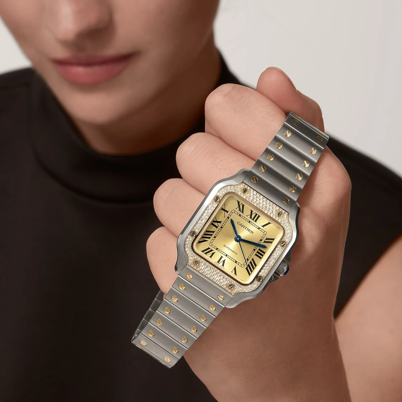 Santos de Cartier Chronograph | 35mm, Two-Tone Steel & 18K Yellow Gold, Gold Dial - Image 10