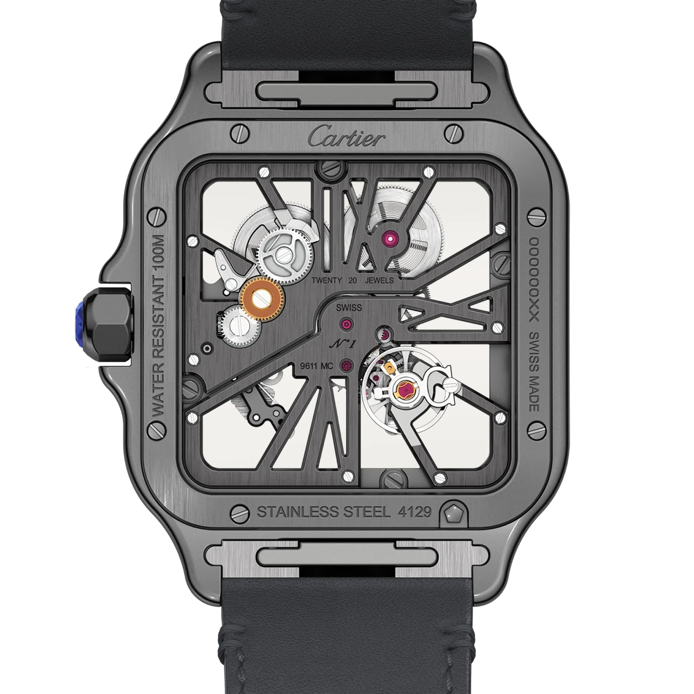 Santos de Cartier Skeleton Large Model | 40mm, Steel, Alligator Leather - Image 3