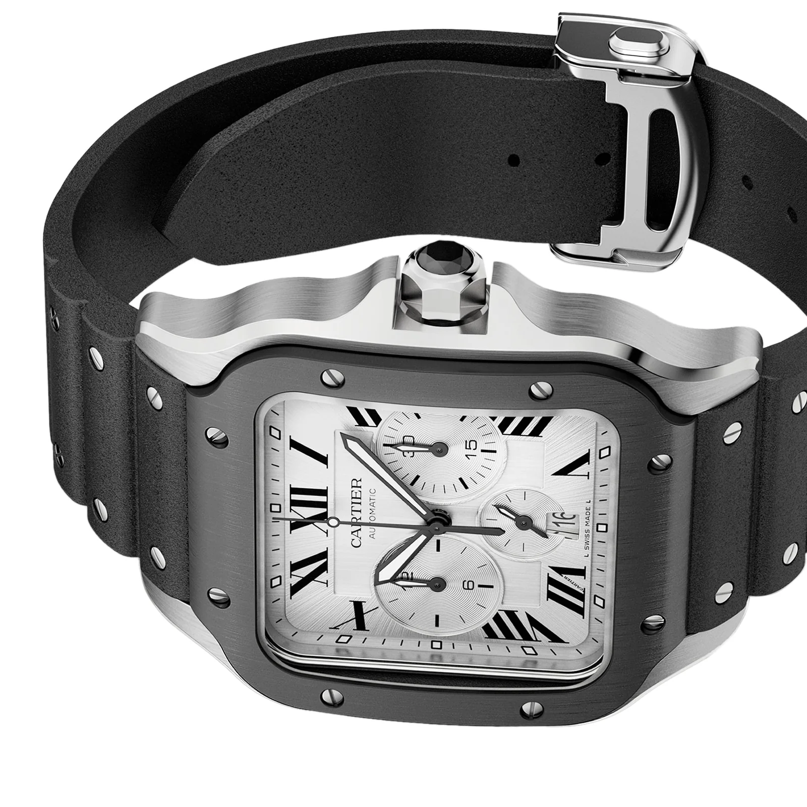 Santos de Cartier Chronograph | 43mm, Steel, Rubber, Silver Dial - Image 6
