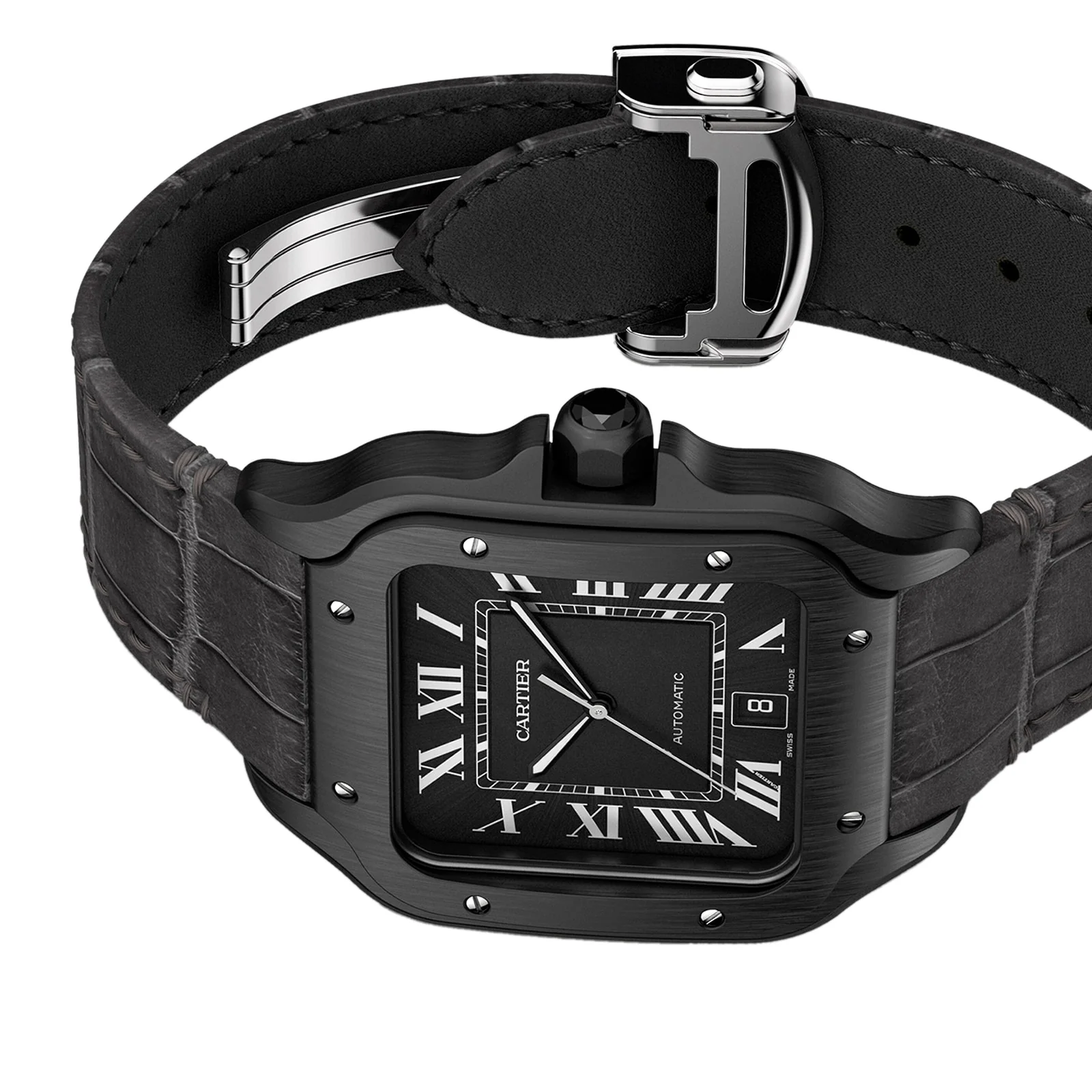 Santos de Cartier Large Model | 40mm, Two-Tone Steel & ADLC, Rubber, Black Dial - Image 7