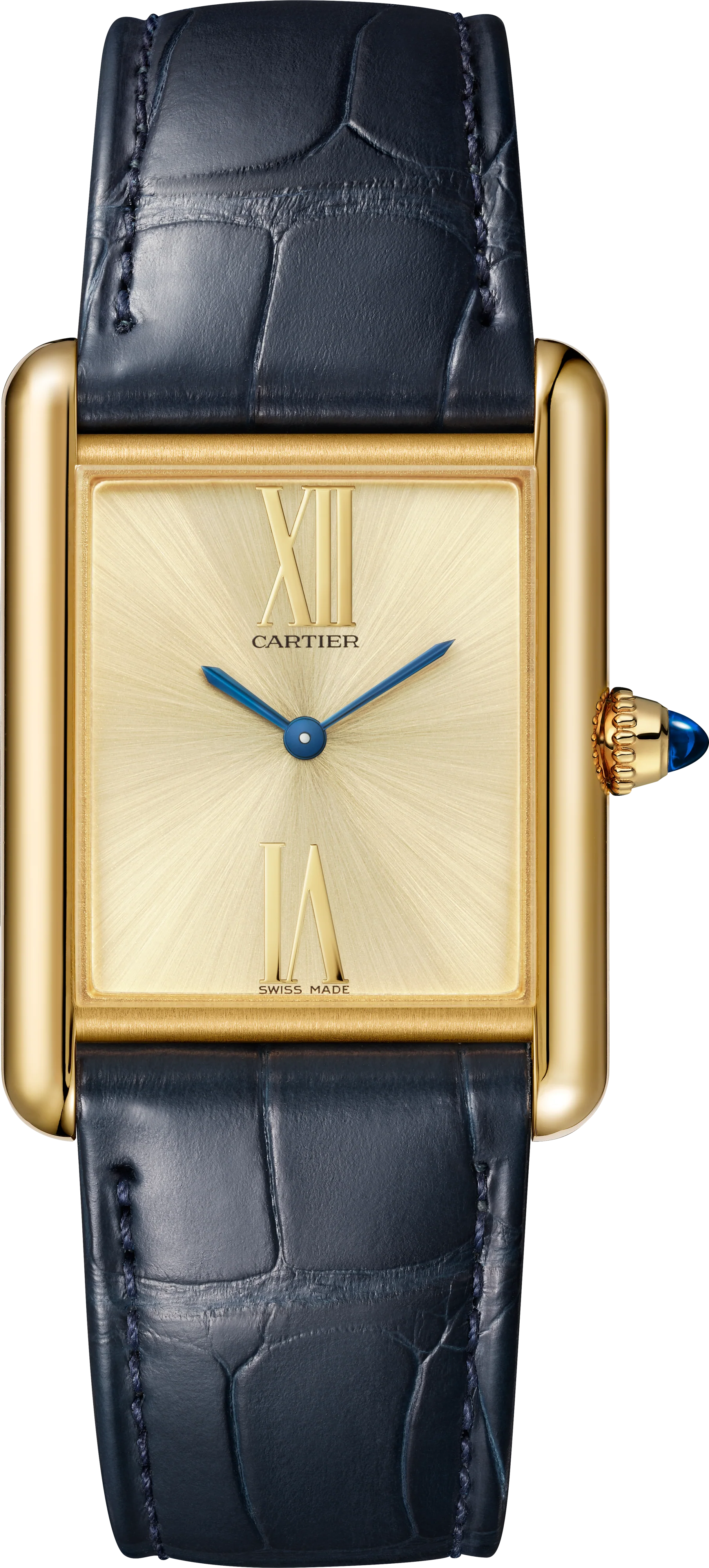 Tank Louis Medium Model | 25.5mm, 18K Yellow Gold, Alligator Leather, Gold Dial