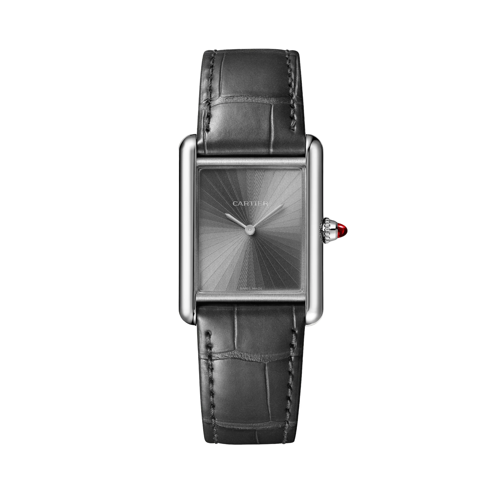 Tank Louis Cartier Large Model | 25.5mm, Platinum, Leather, Grey Dial