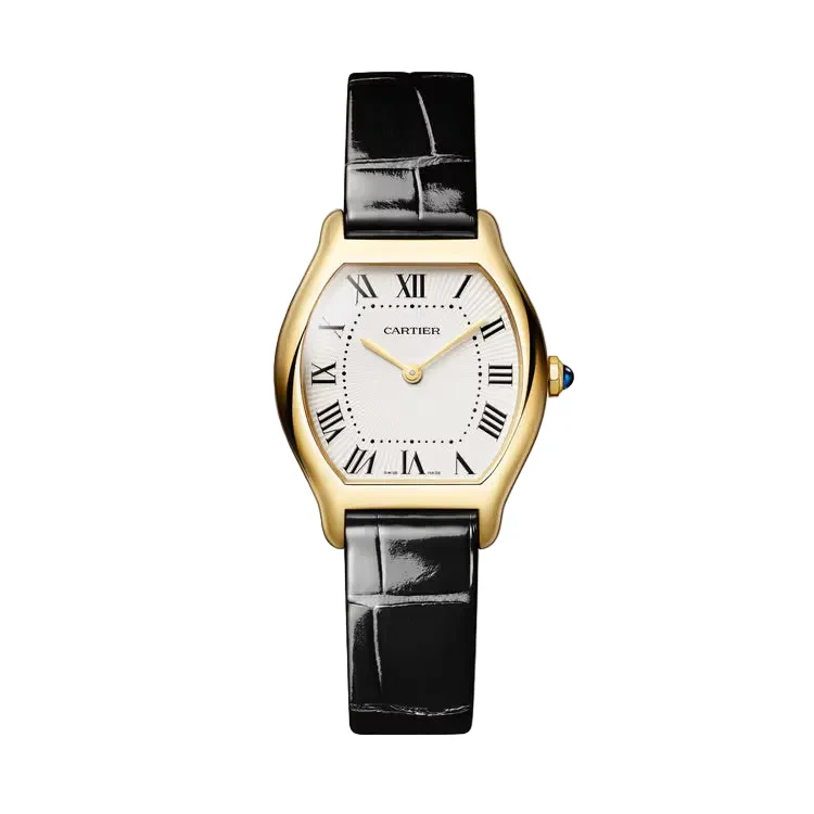 Tortue Small Model | 27mm, 18K Yellow Gold, Leather, White Dial