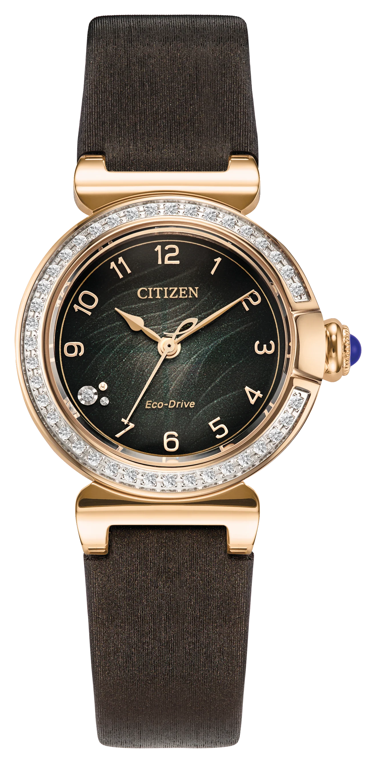Mae | 26mm, 14K Yellow Gold Plated Steel, Steel, Diamond Green Dial