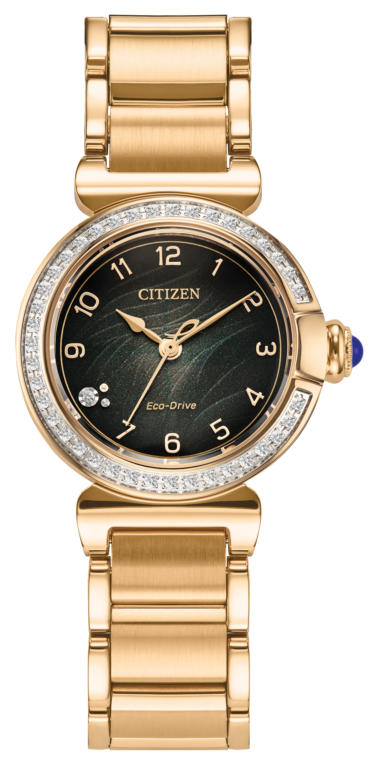 Mae | 26mm, 14K Yellow Gold Plated Steel, Steel, Diamond Green Dial - Image 2
