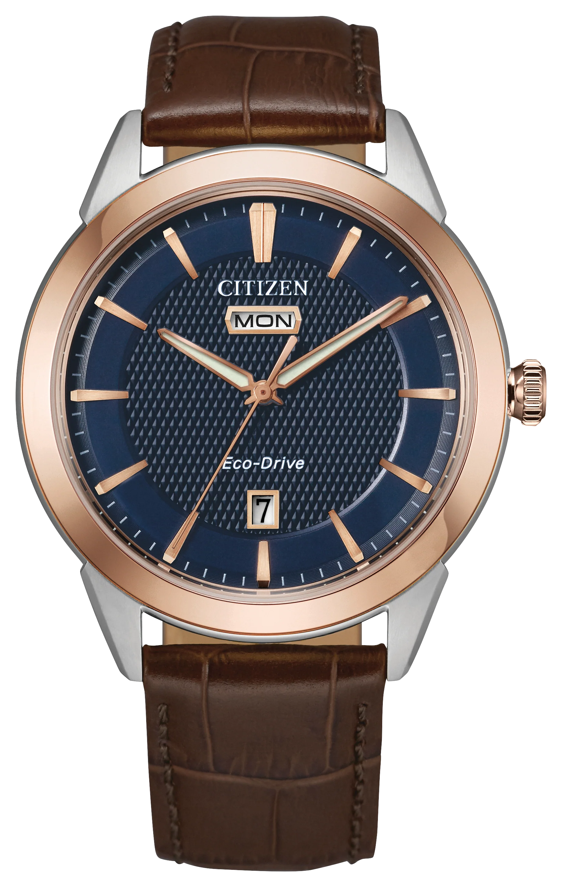 Rolan | 40mm, 14K Rose Gold Plated Steel, Leather, Navy Dial