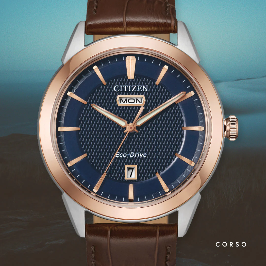 Rolan | 40mm, 14K Rose Gold Plated Steel, Leather, Navy Dial - Image 5