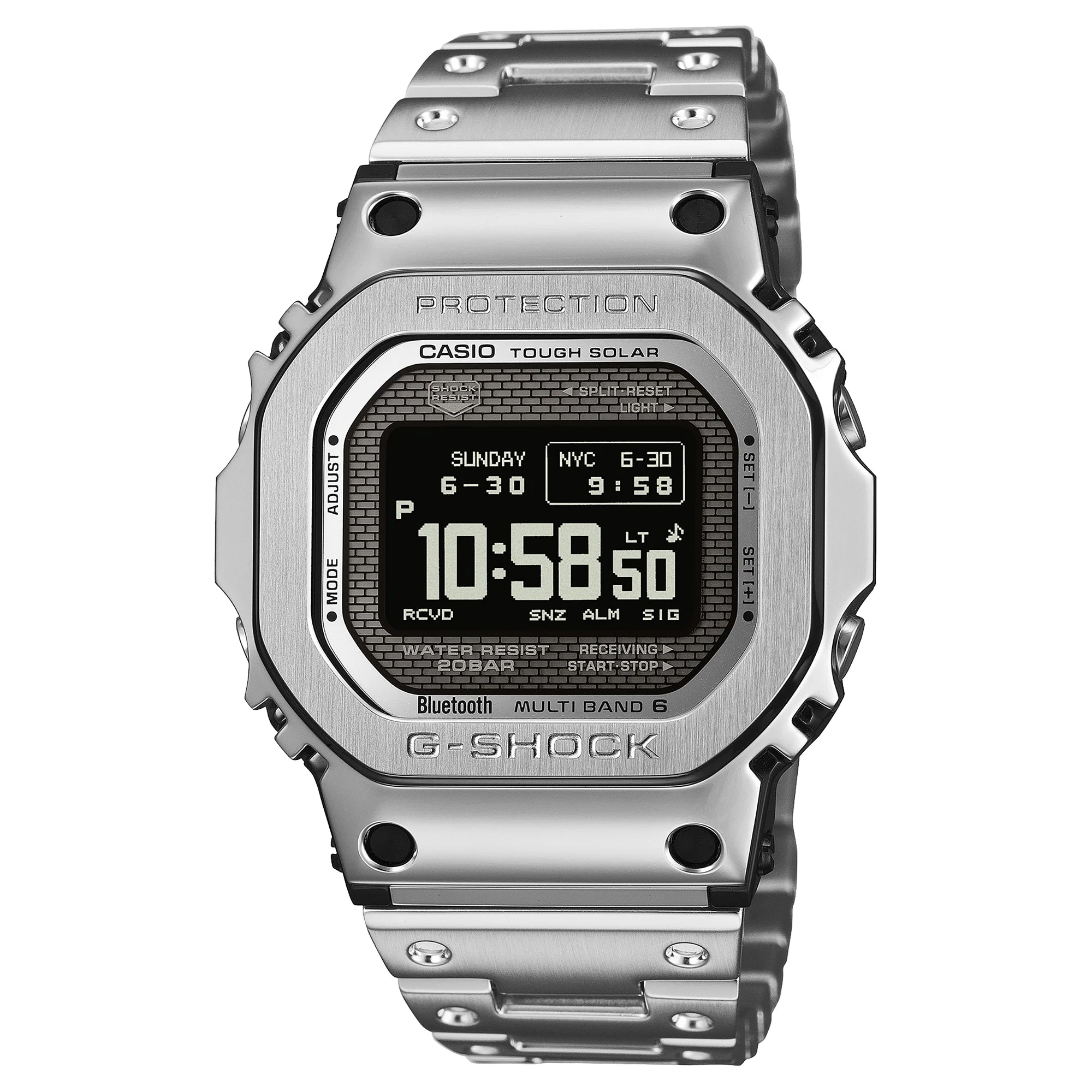 GMW-BZ5000D-1 Solar Premium Metal Steel Silver | 49mm, Steel, Black Dial