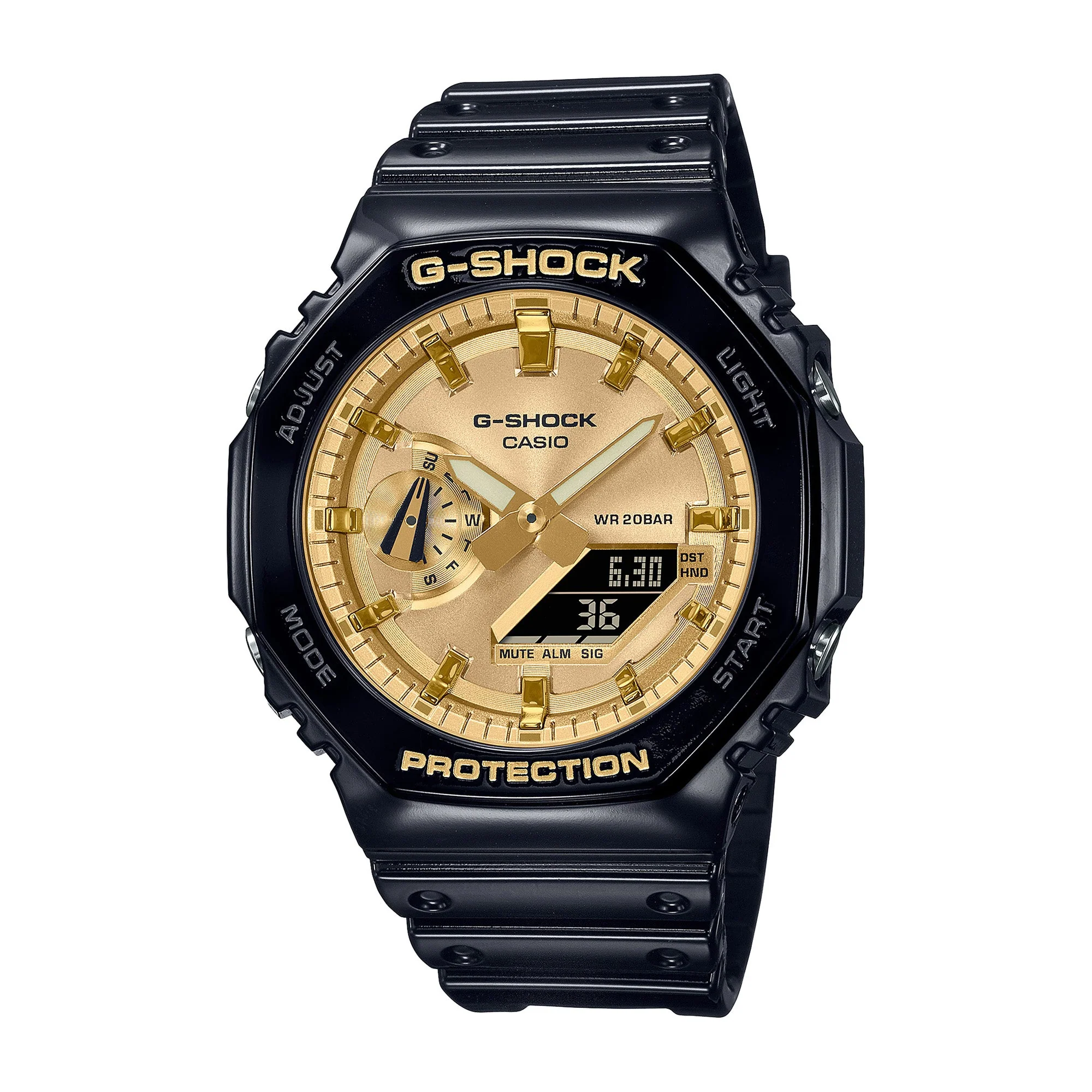 GA-2100GB-1A Quartz G Steel Resin Black | 48.5mm, Resin, Gold Dial