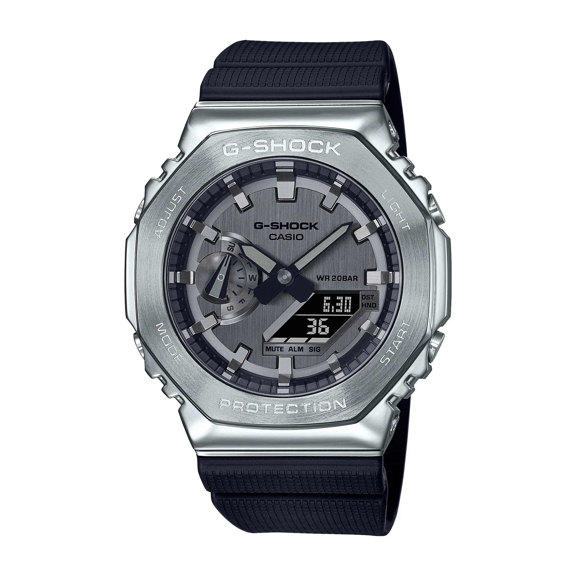 GM-2100-1A Quartz G Steel Steel / Resin Silver | 49mm, Steel & Rubber Coating, Resin, Black Dial
