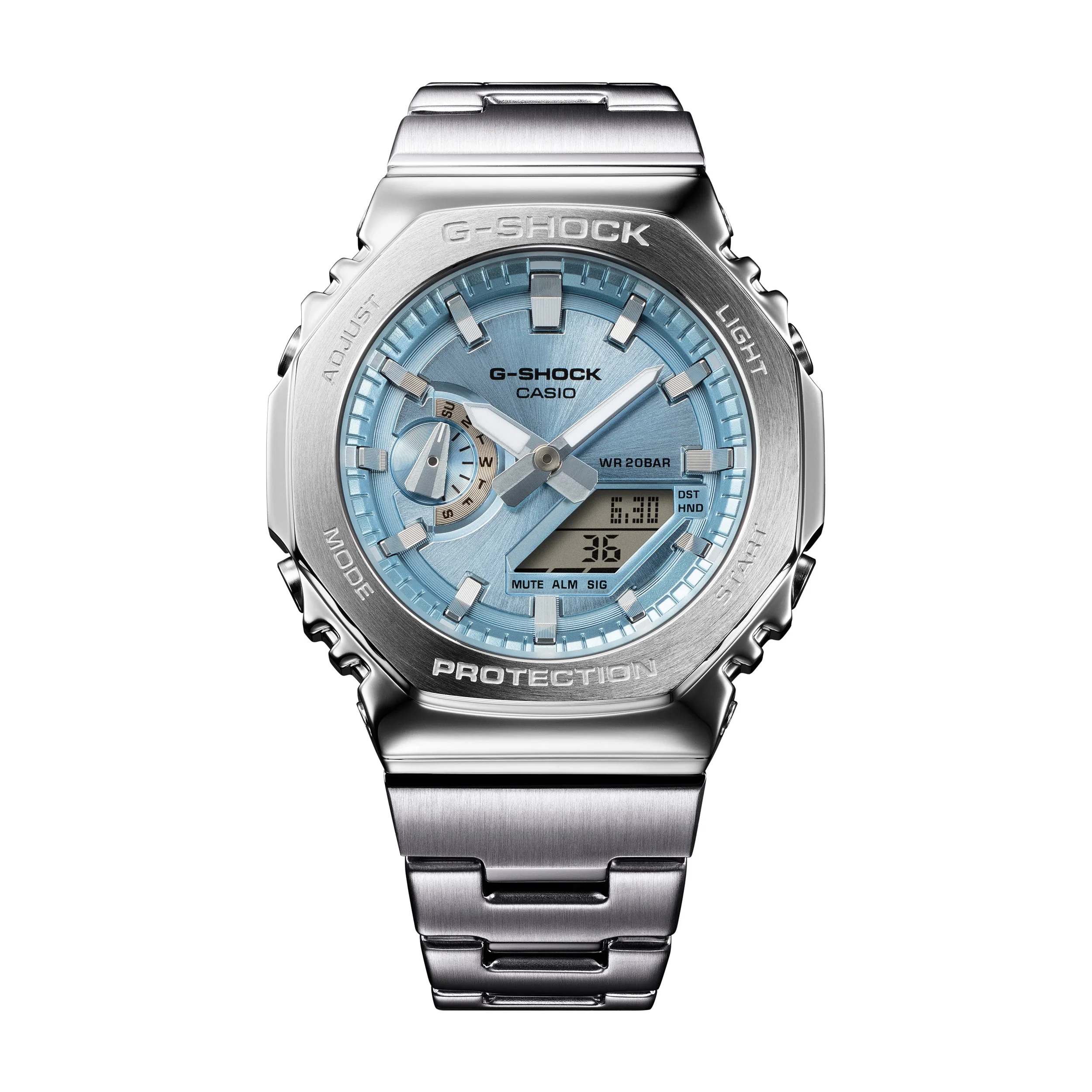 GM-2110D-2A Quartz G Steel Steel / Resin Silver | 49mm, Steel & Rubber Coating, Blue Dial
