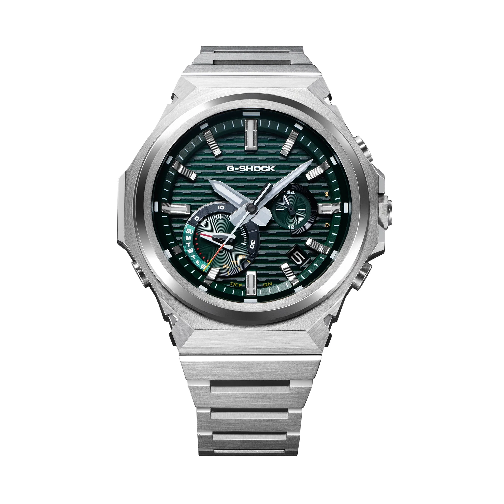 GST-B1000D-3A Solar G Steel Steel / Carbon Silver | 46mm, Steel & Carbon, Green Dial
