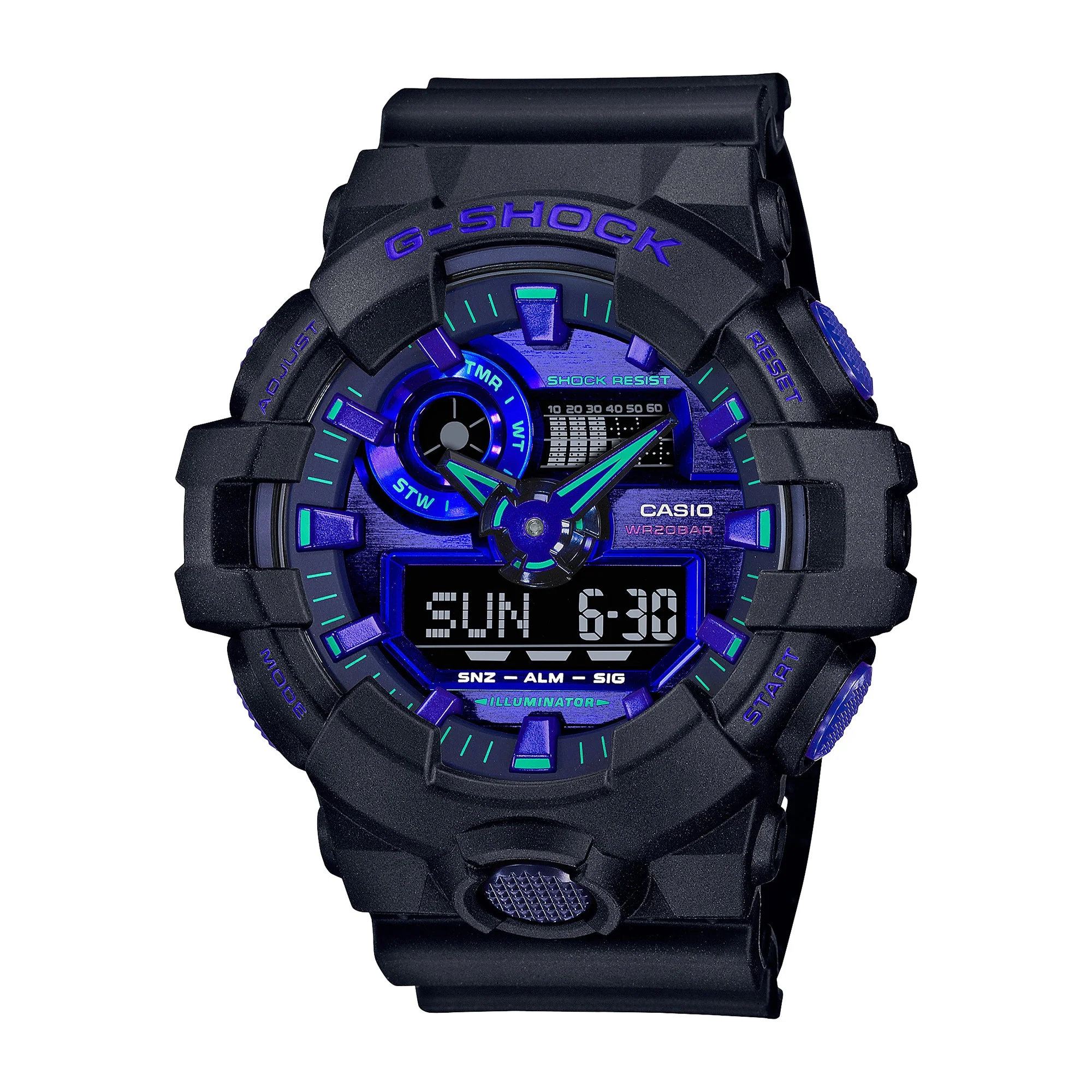 GA-700VB-1A Quartz Icon Resin Black | 57.5mm, Resin, Blue Dial