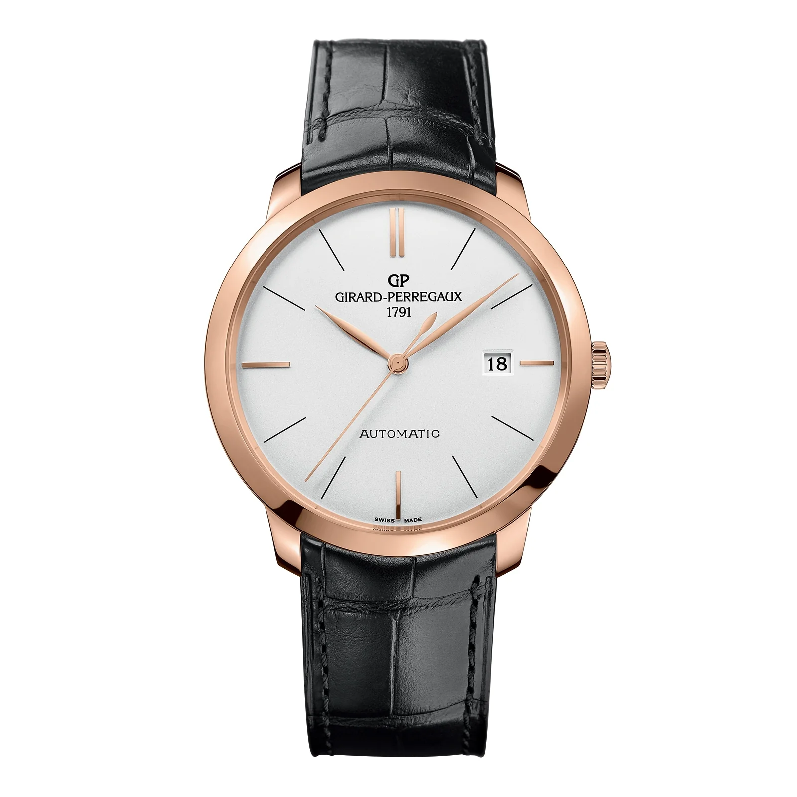1966 40 | 40mm, 18K Rose Gold, Alligator Leather, Silver Dial