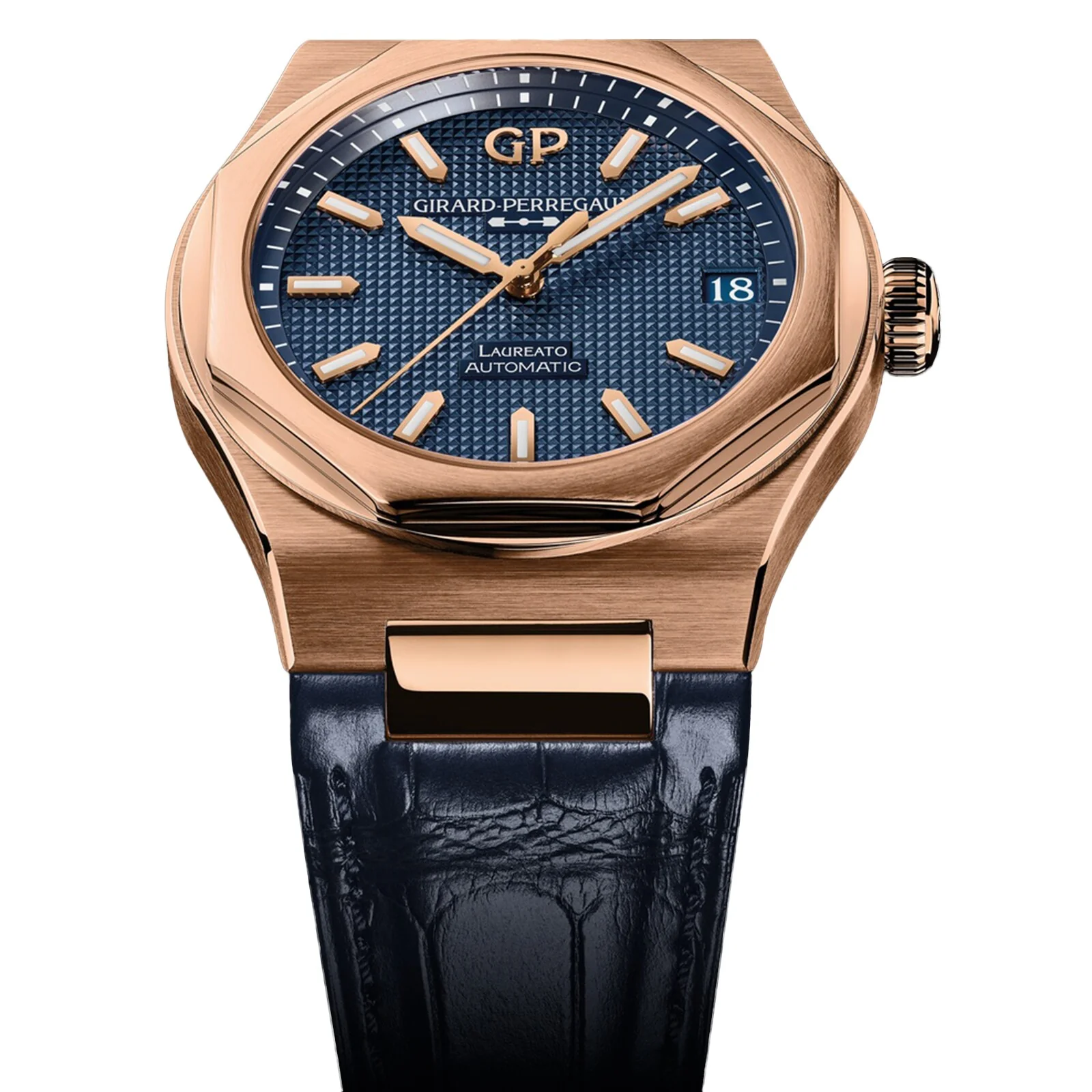 Laureato 42 | 42mm, 18K Rose Gold, Alligator Leather, Blue Dial - Image 4