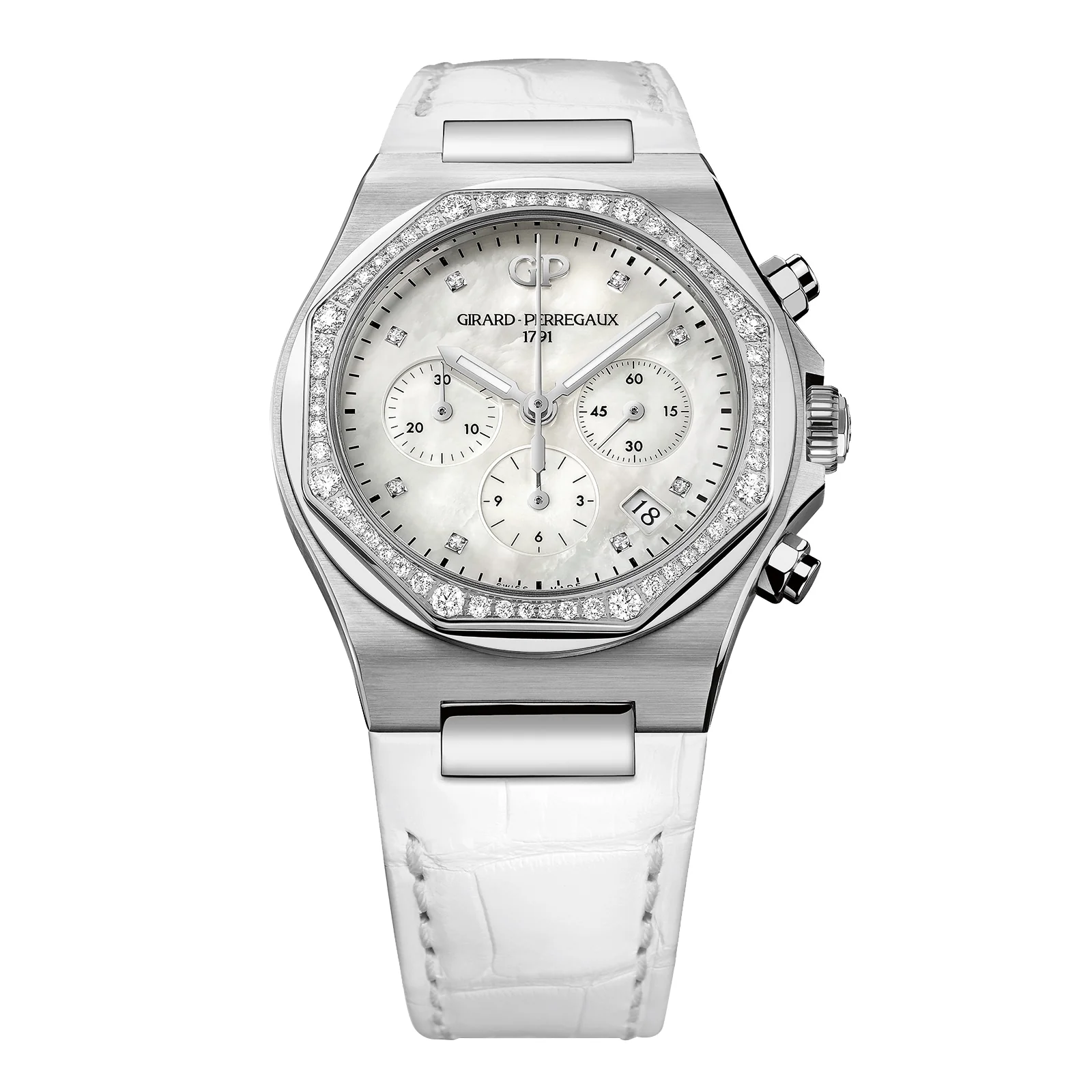 Laureato Chronograph 38 | 38mm, Steel, Alligator Leather, Mother of Pearl Dial