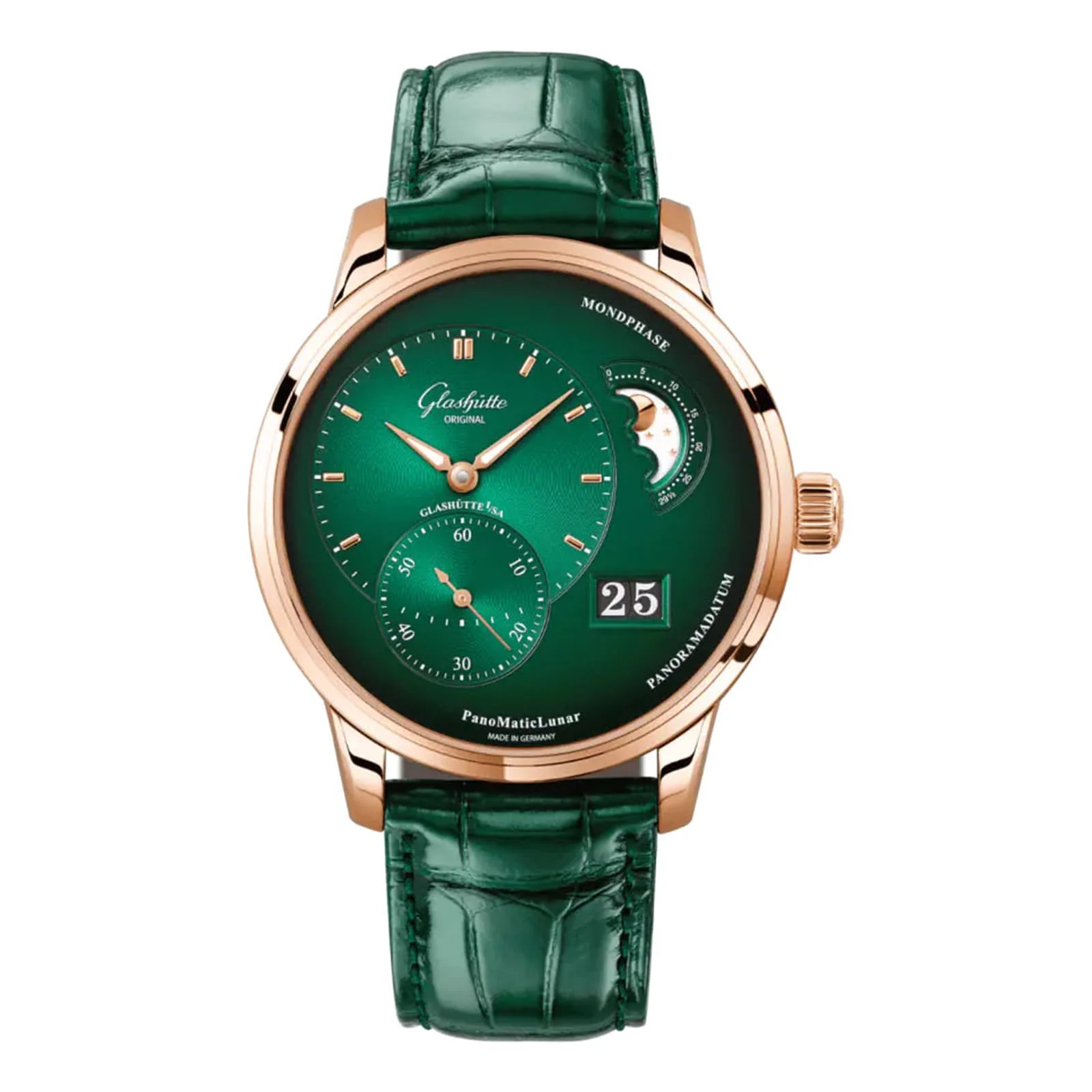 PanoMaticLunar | 40mm, 18K Rose Gold, Leather, Green Dial