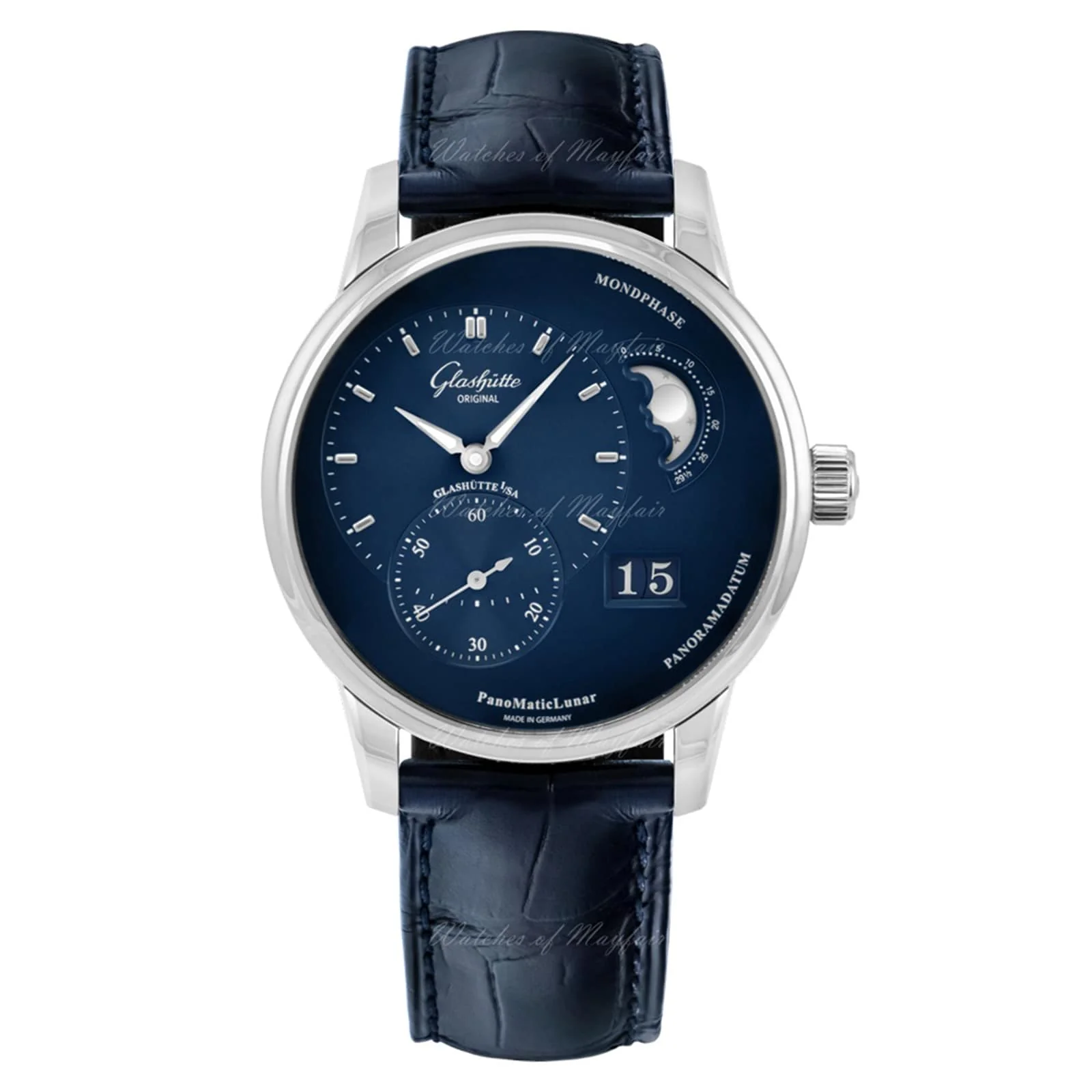 PanoMaticLunar | 40mm, Steel, Leather, Blue Dial