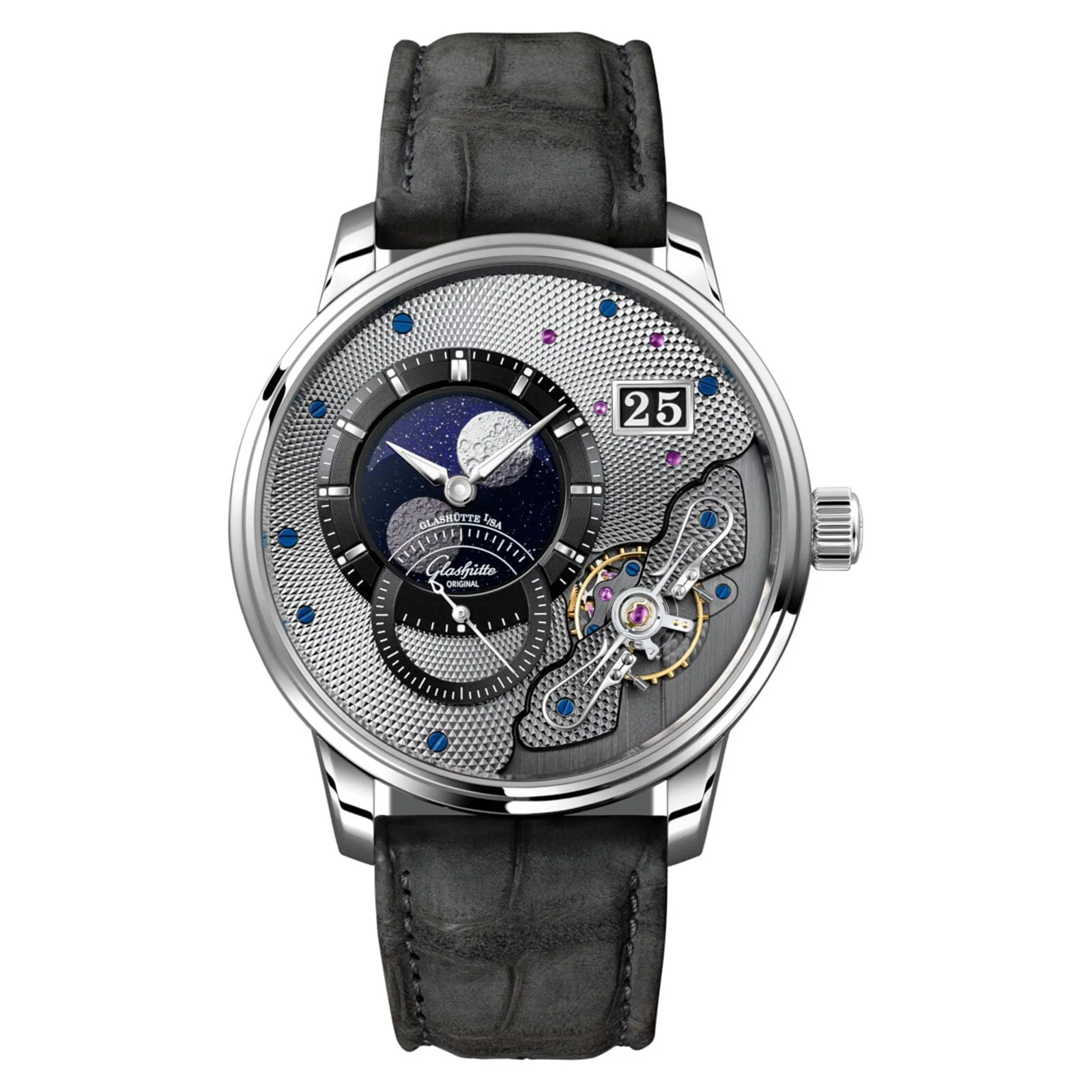 PanoLunarInverse | 42mm, Platinum, Leather, Silver Dial