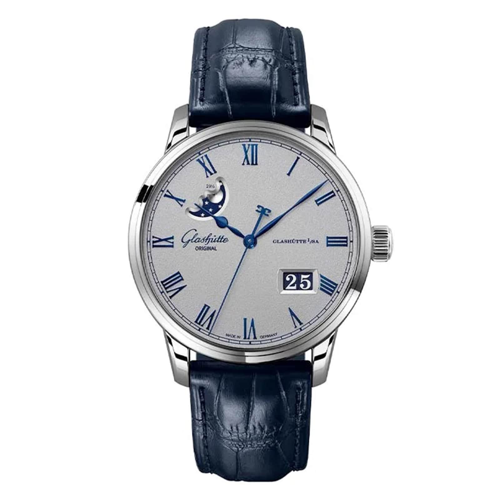 Senator Exellence Panorama Date Moon Phase | 40mm, Steel, Leather, Grey Dial
