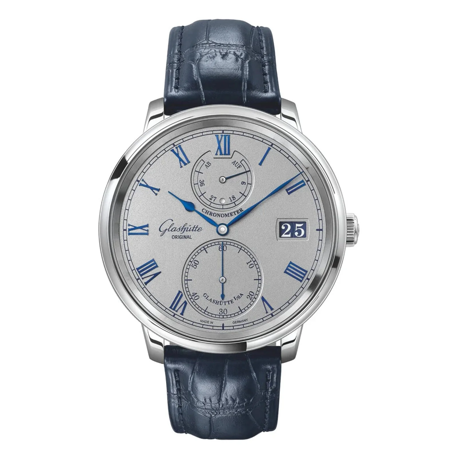 Senator Chronometer | 42mm, 18K White Gold, Leather, Grey Dial