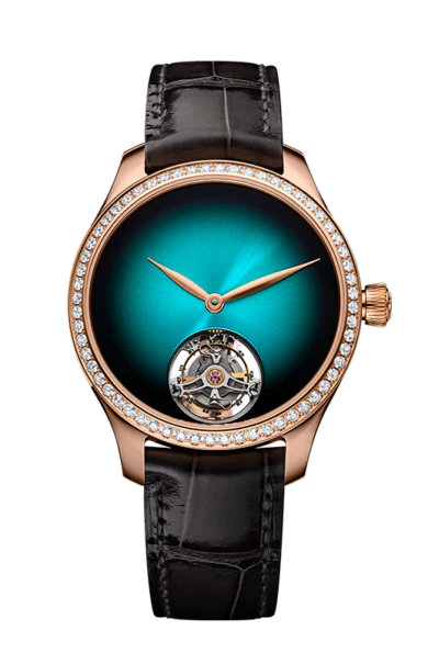 Endeavour Tourbillon Blue Lagoon Diamond Bezel | 38mm, 18K Rose Gold, Leather, Blue Dial