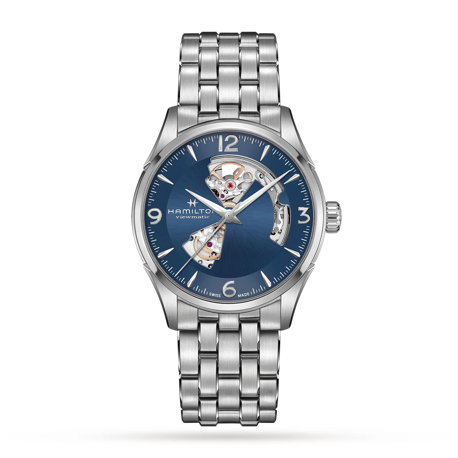 Jazzmaster Open Heart Auto | 42mm, Steel, Blue Dial