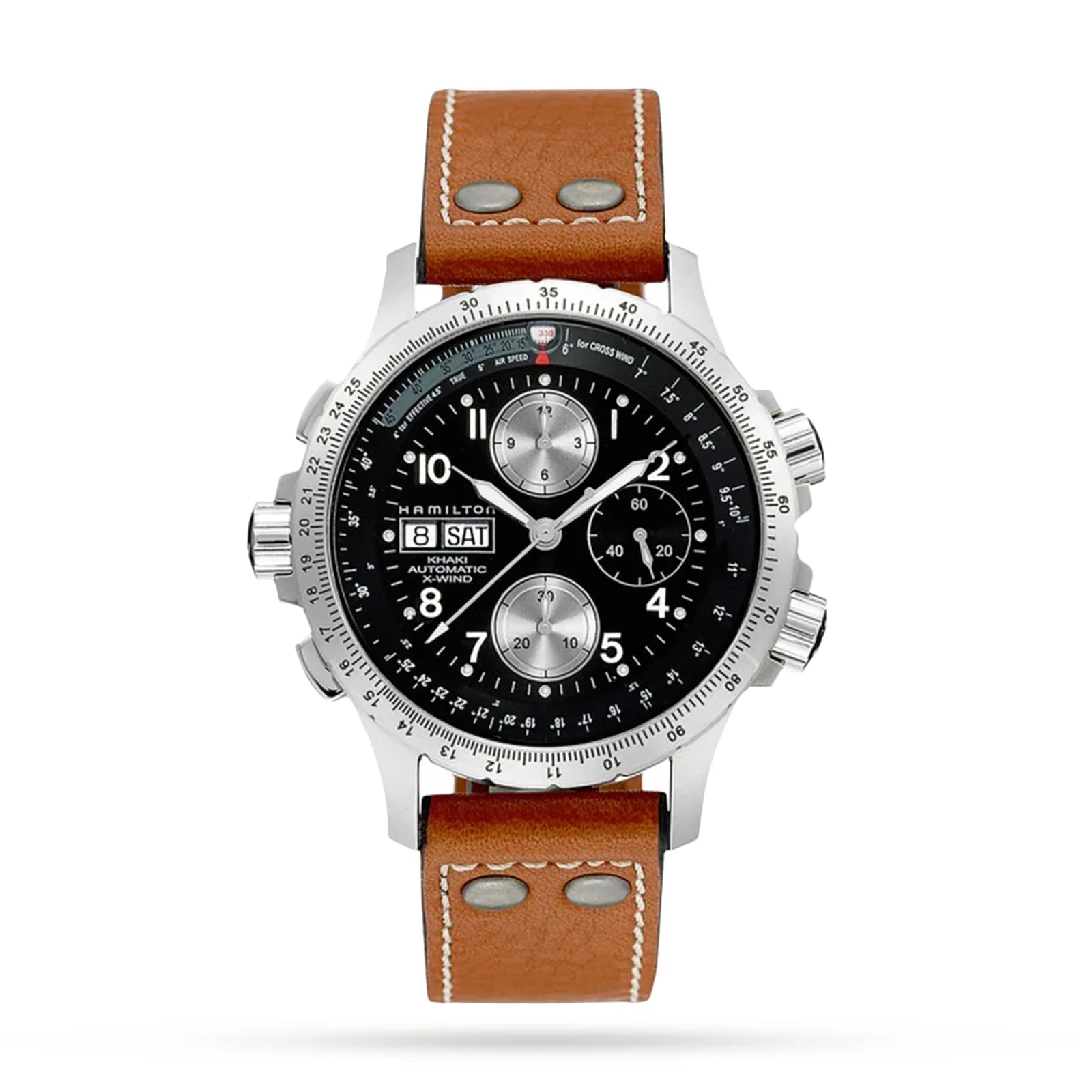 Khaki Aviation X-Wind Auto Chrono | 44mm, Steel, Leather, Black Dial