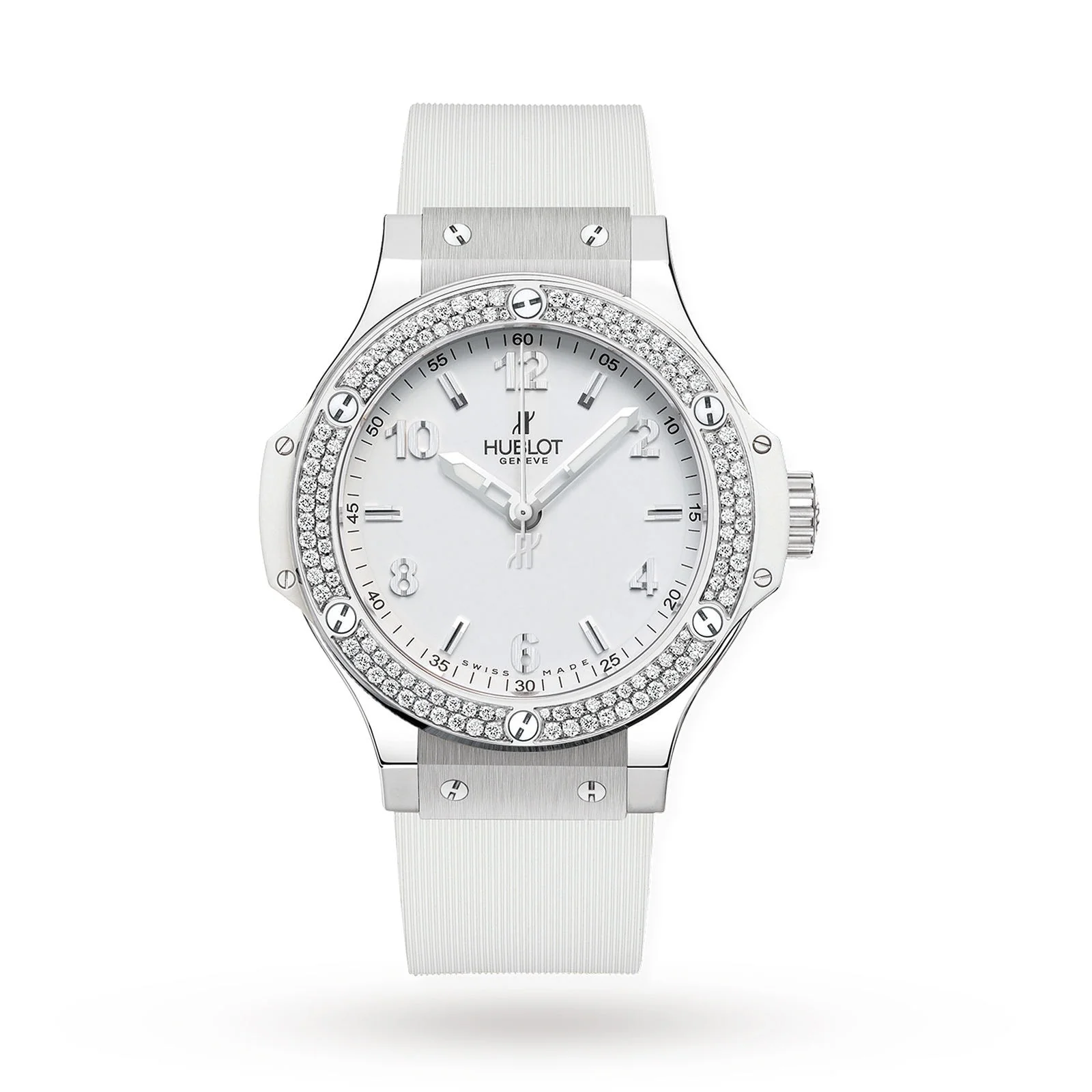 Big Bang Steel White Diamonds | 38mm, Steel, Rubber, White Dial