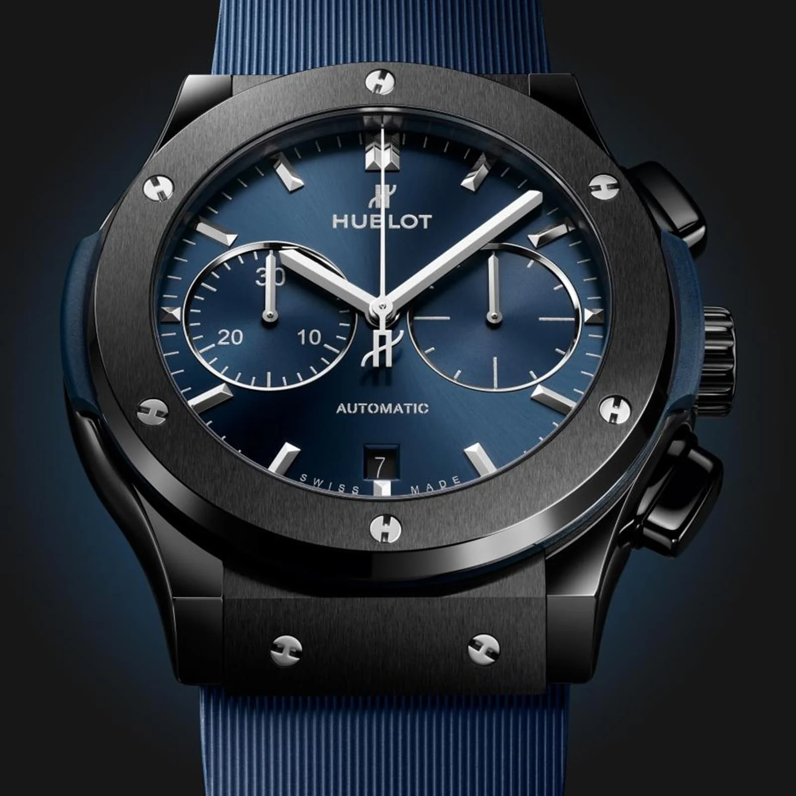 Classic Fusion Ceramic Blue Chronograph | 45mm, Ceramic, Rubber, Blue Dial - Image 2