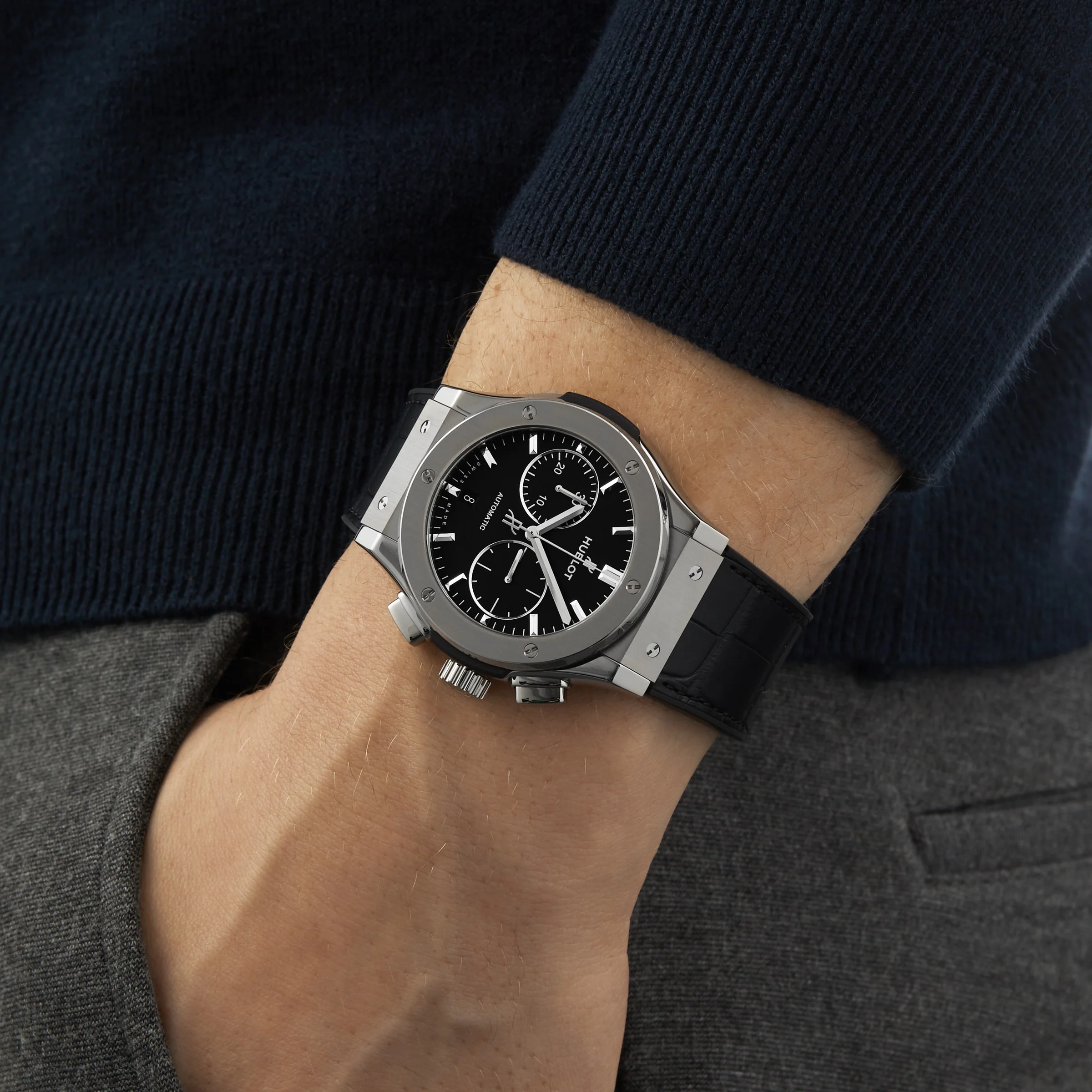 Classic Fusion Chronograph Titanium | 45mm, Titanium, Alligator Leather, Black Dial - Image 2