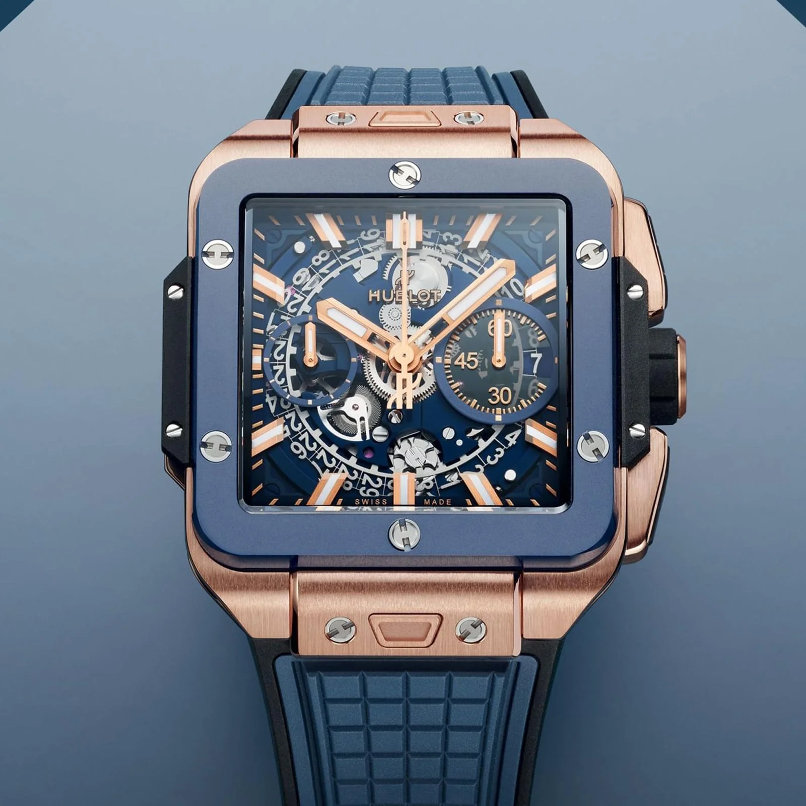 Square Bang Unico King Gold Blue Ceramic | 42mm, 18K Rose Gold, Rubber, Blue Dial - Image 6