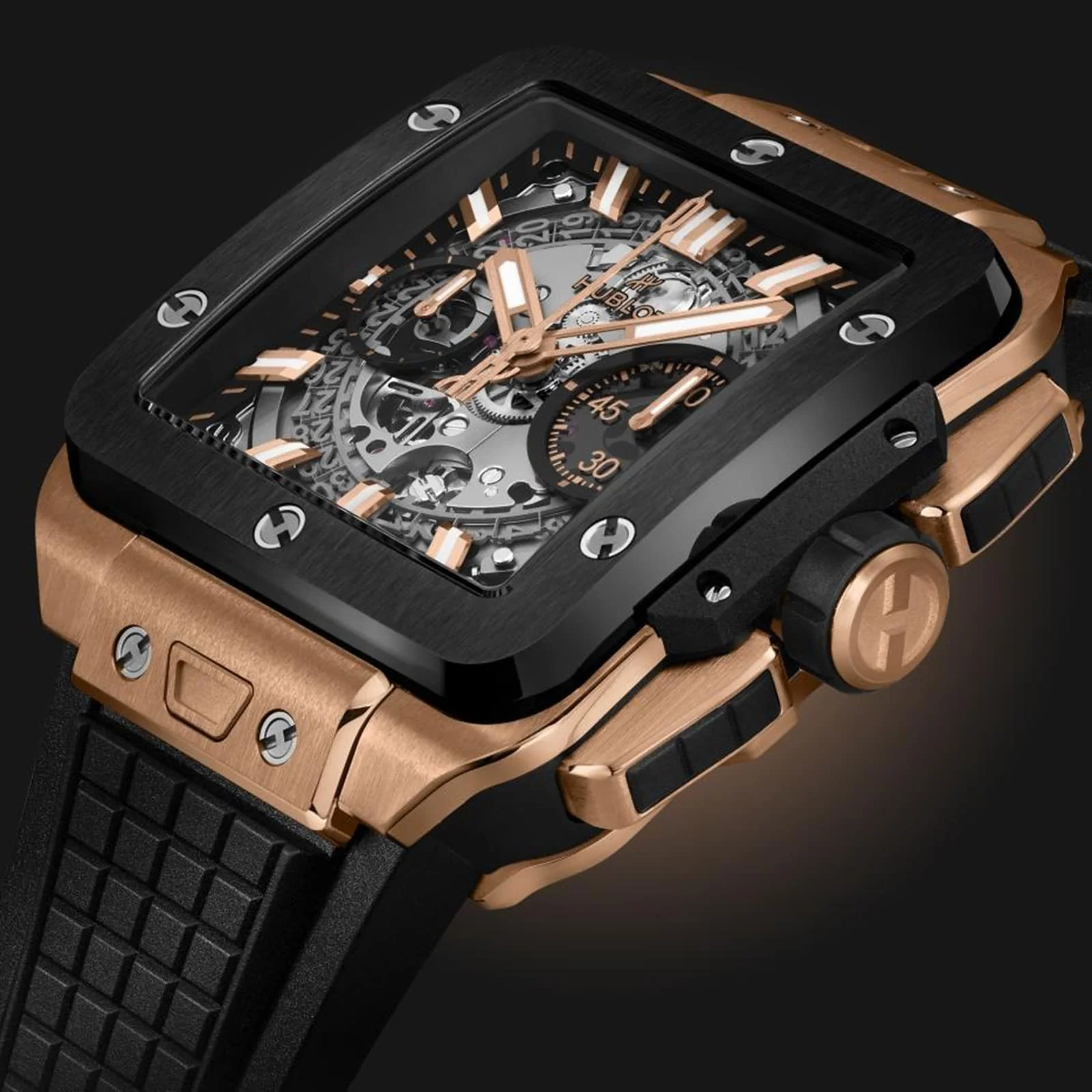 Square Bang Unico King Gold Ceramic | 42mm, 18K Rose Gold, Rubber - Image 3