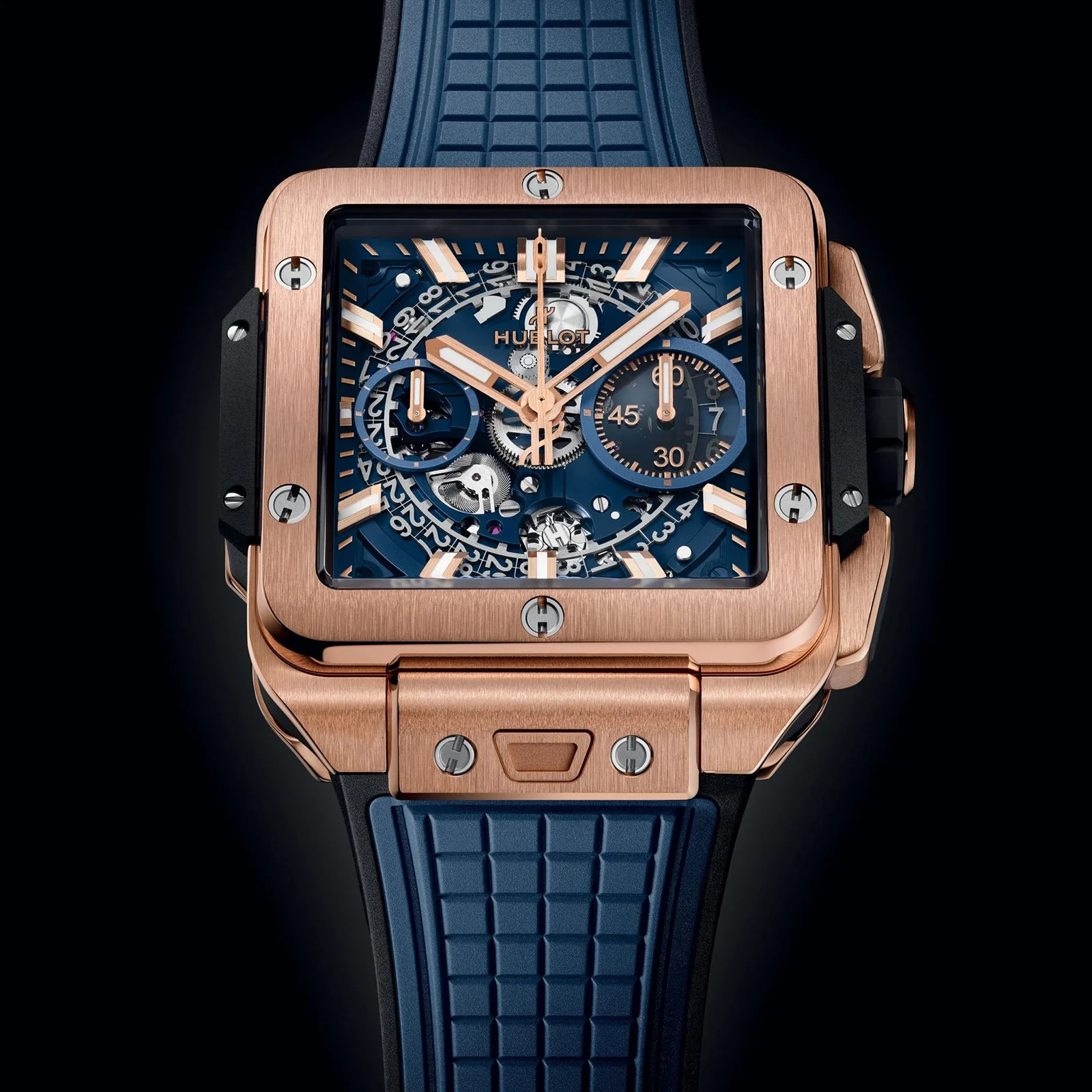 Square Bang Unico King Gold Blue | 42mm, 18K Rose Gold, Rubber, Blue Dial - Image 3