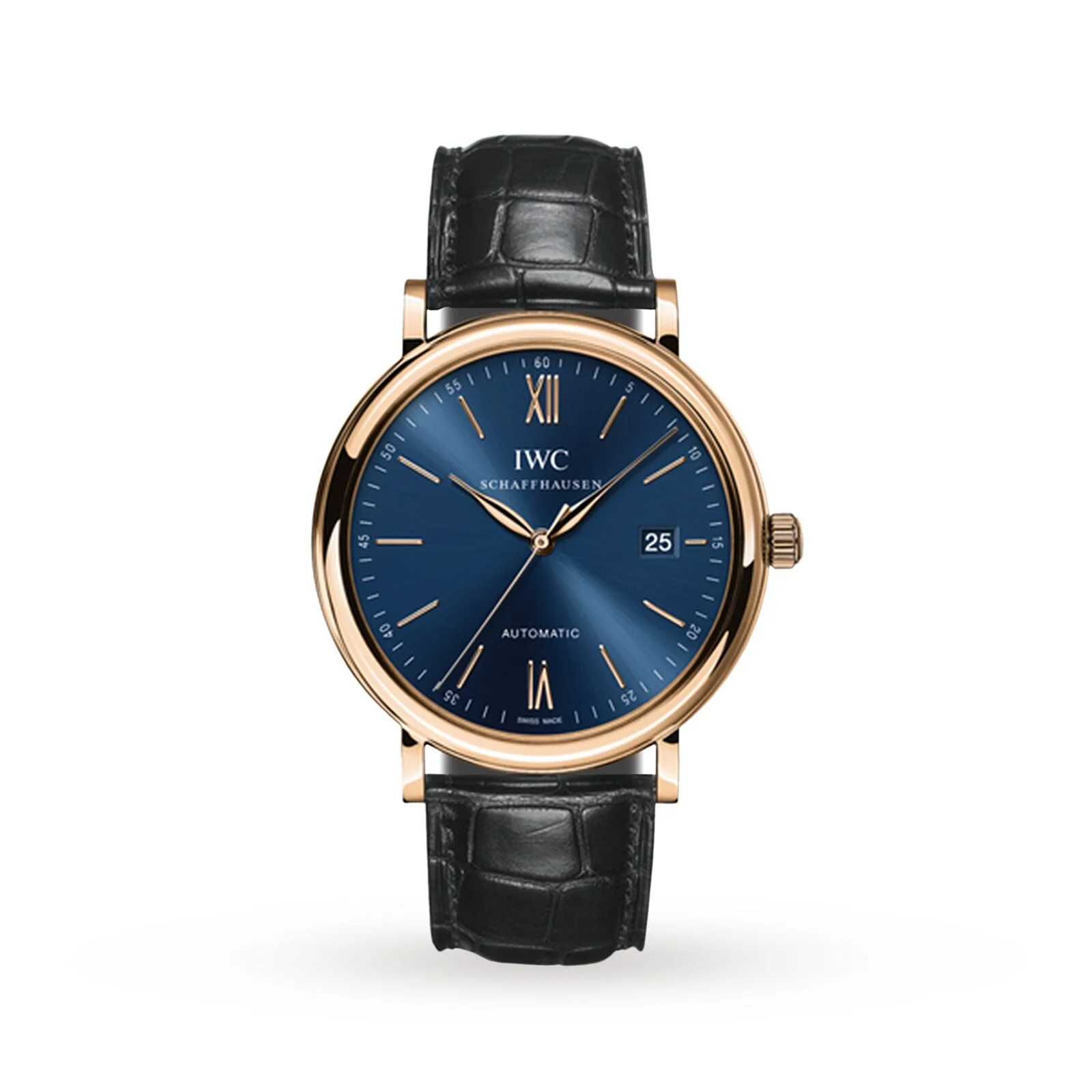 Portofino Automatic | 40mm, 18K Rose Gold, Alligator Leather, Blue Dial