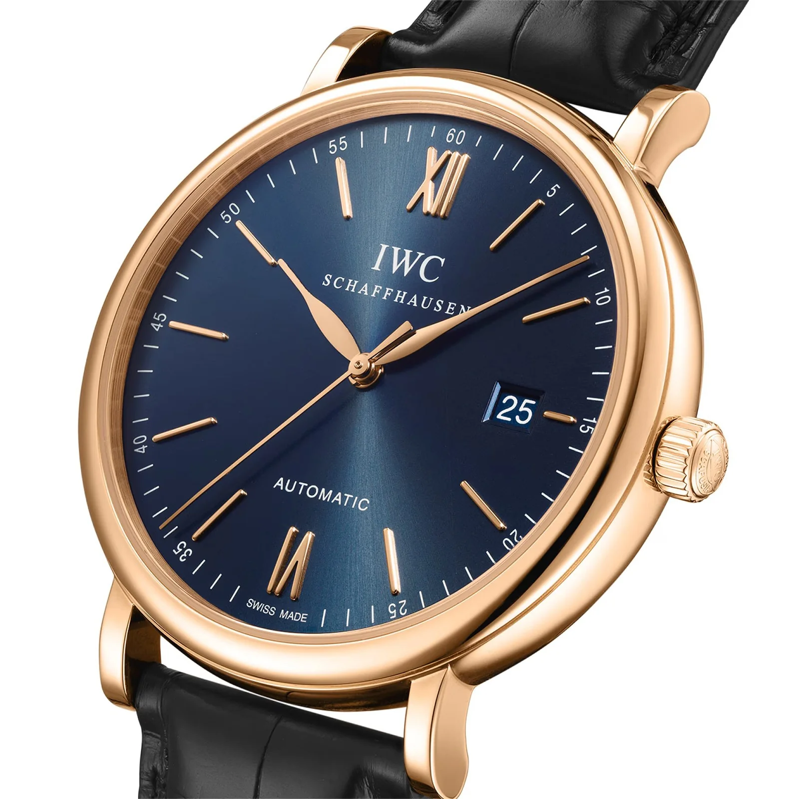 Portofino Automatic | 40mm, 18K Rose Gold, Alligator Leather, Blue Dial - Image 2