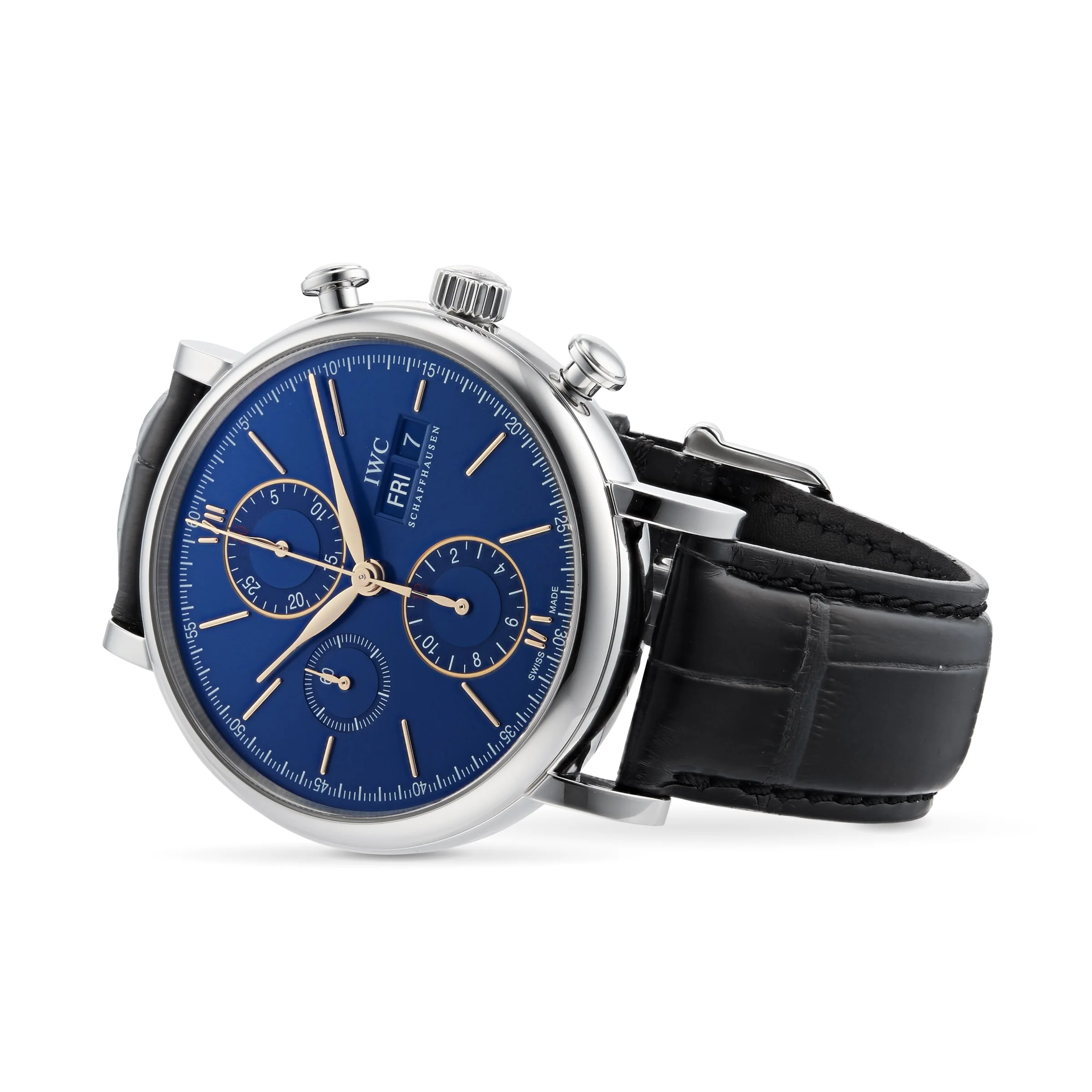 Portofino Chronograph | 42mm, Steel, Alligator Leather, Blue Dial - Image 2