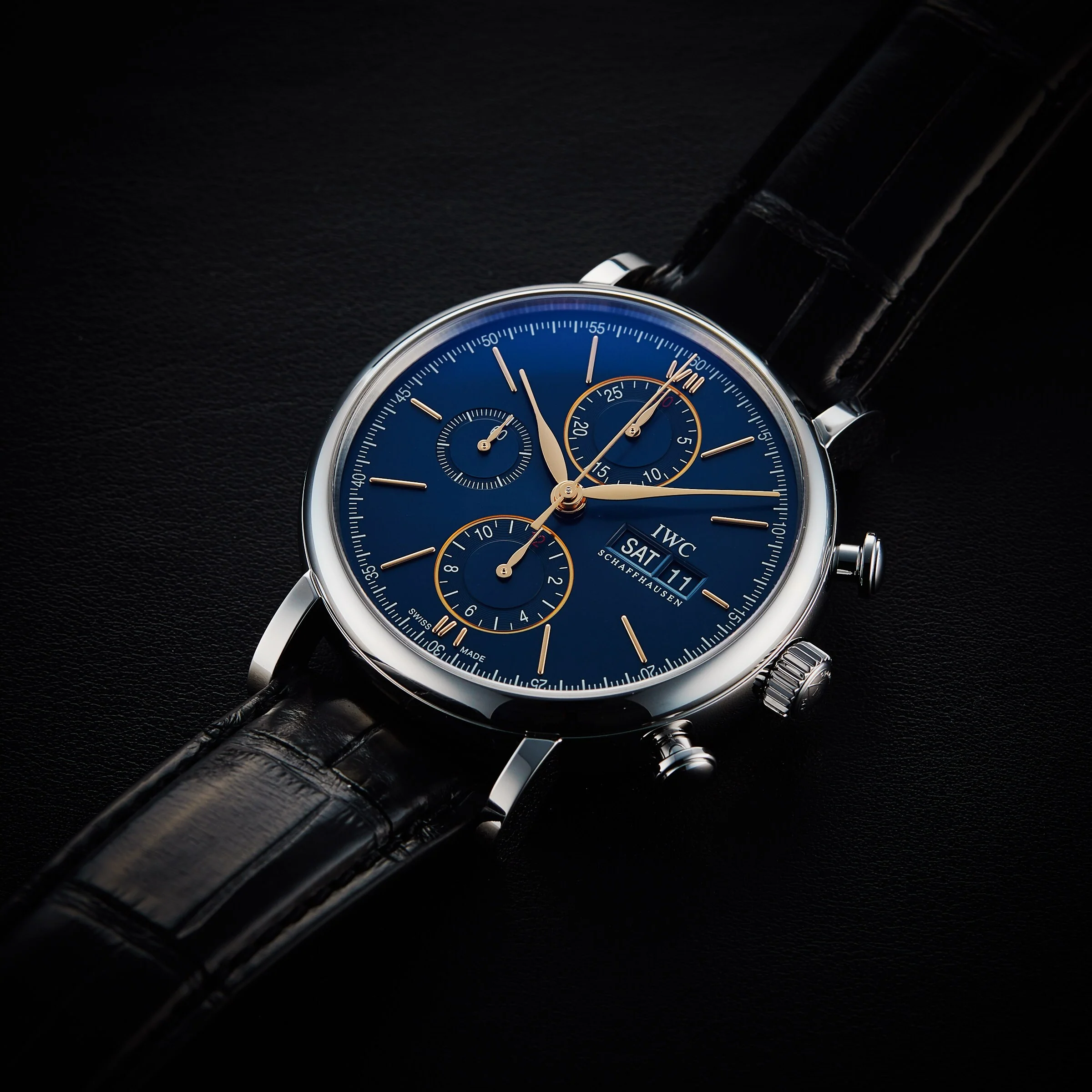 Portofino Chronograph | 42mm, Steel, Alligator Leather, Blue Dial - Image 6